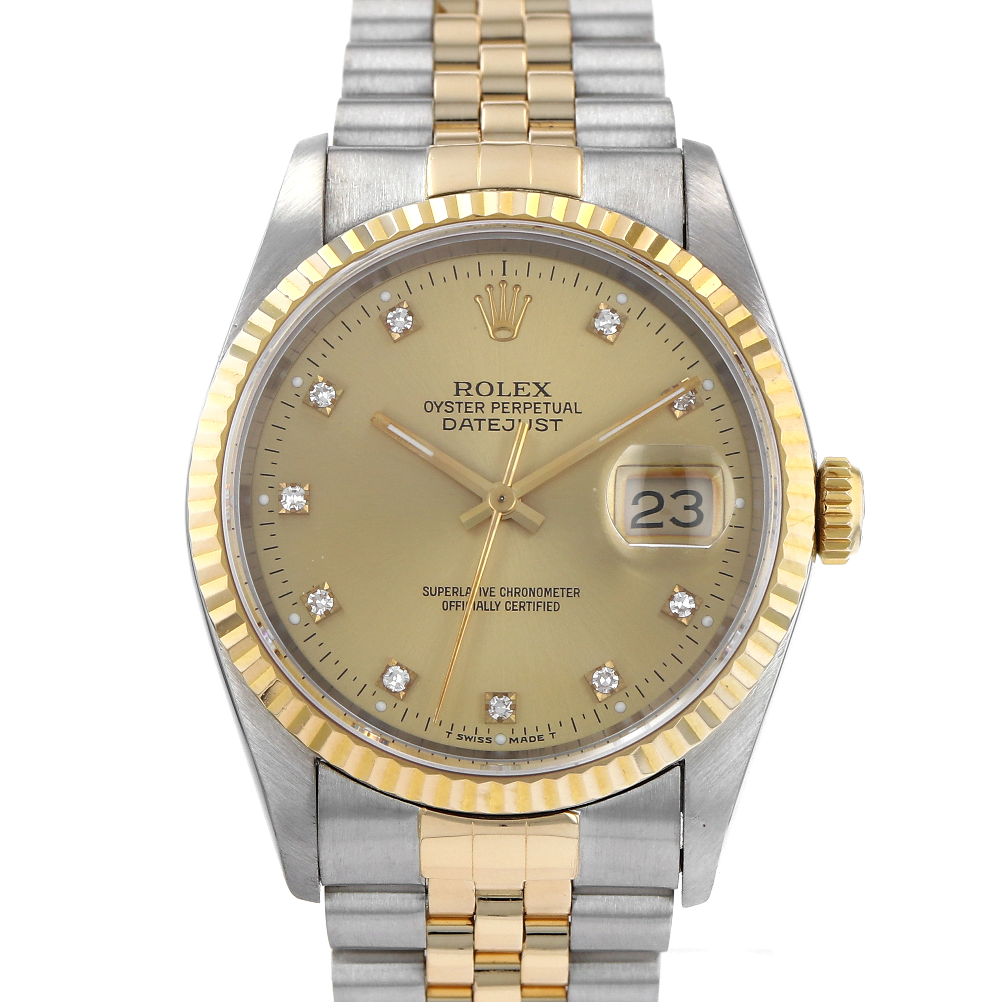 Rolex Datejust 36mm 16233G Yellow factory diamonds dial steel & 18K yellow gold thumbnail 1