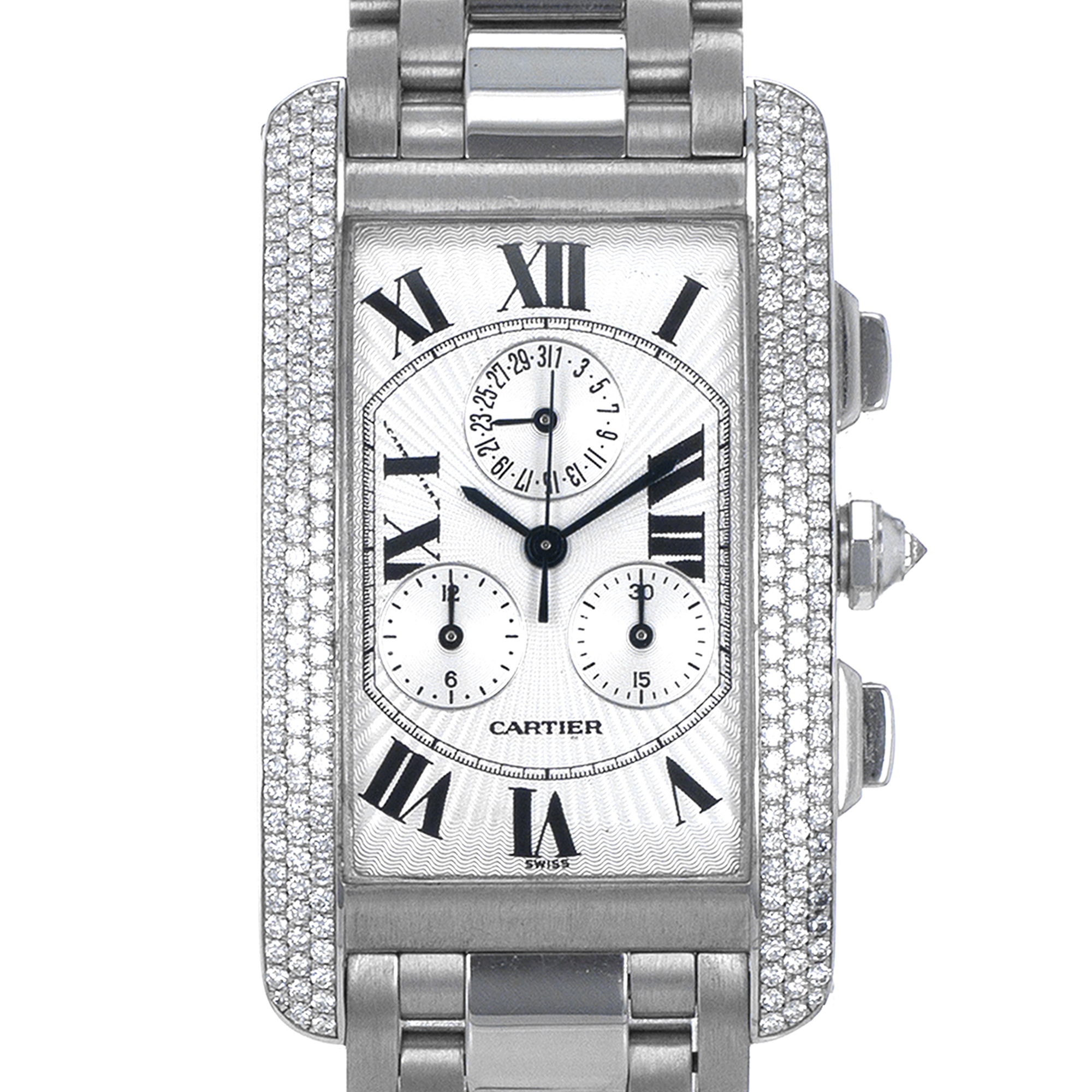Cartier Tank Americaine WB704251 2339 Factory Diamonds 18k White Gold Mens Watch thumbnail 1