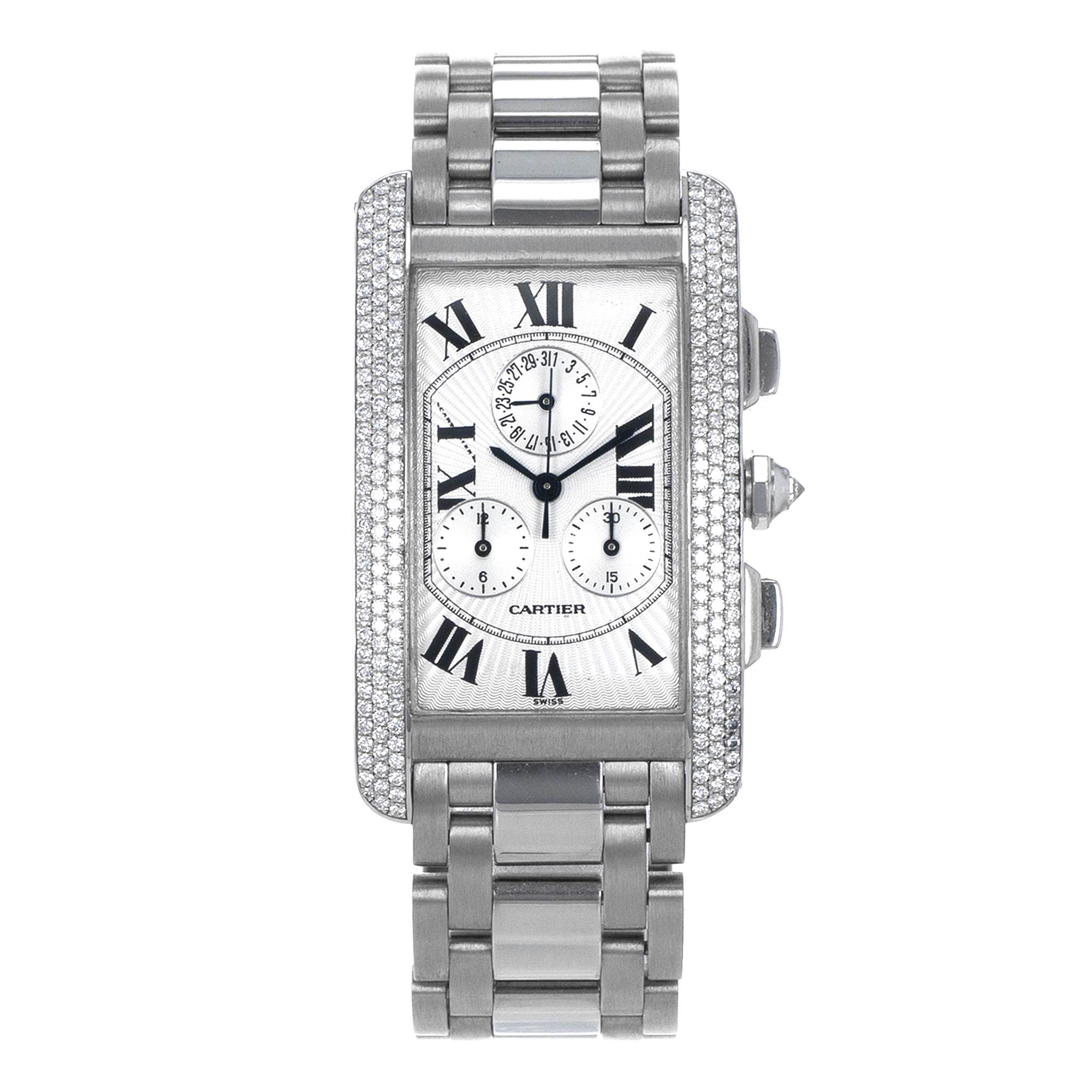 Cartier Tank Americaine WB704251 2339 Factory Diamonds 18k White Gold Mens Watch thumbnail 2