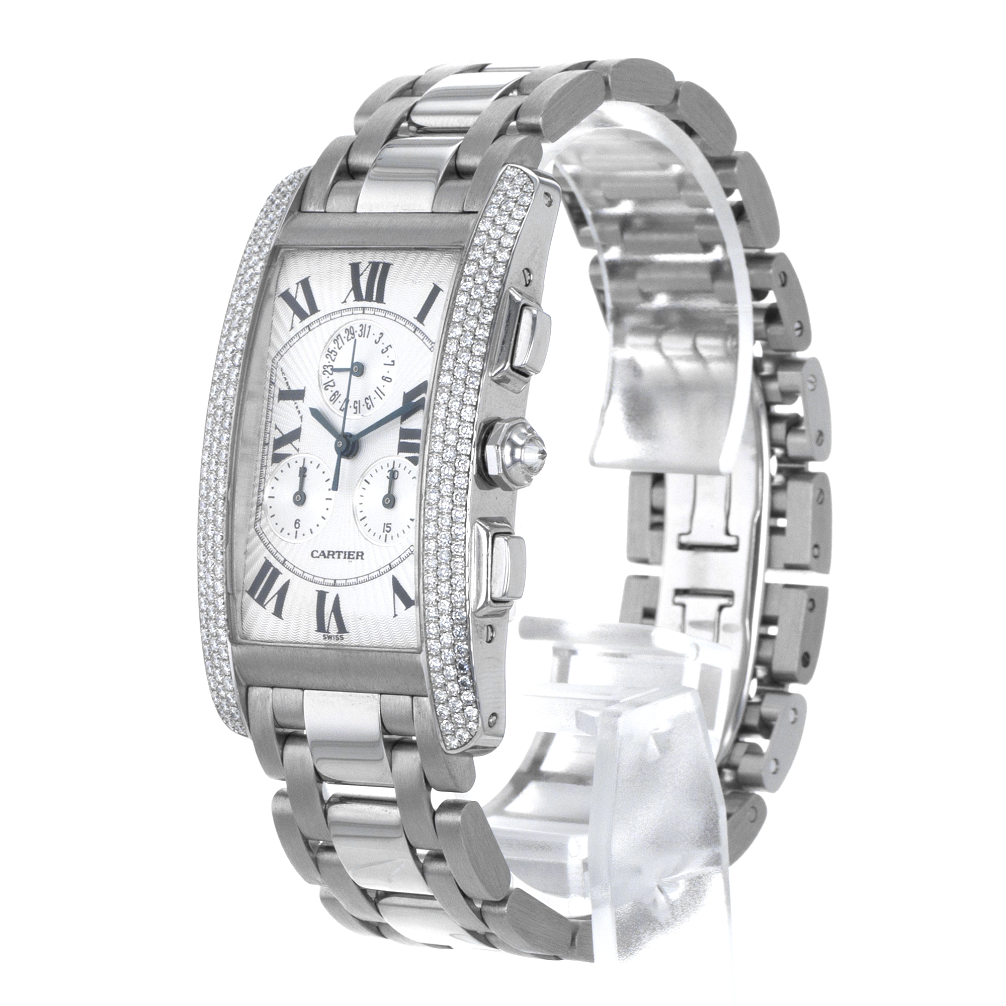 Cartier Tank Americaine WB704251 2339 Factory Diamonds 18k White Gold Mens Watch thumbnail 3