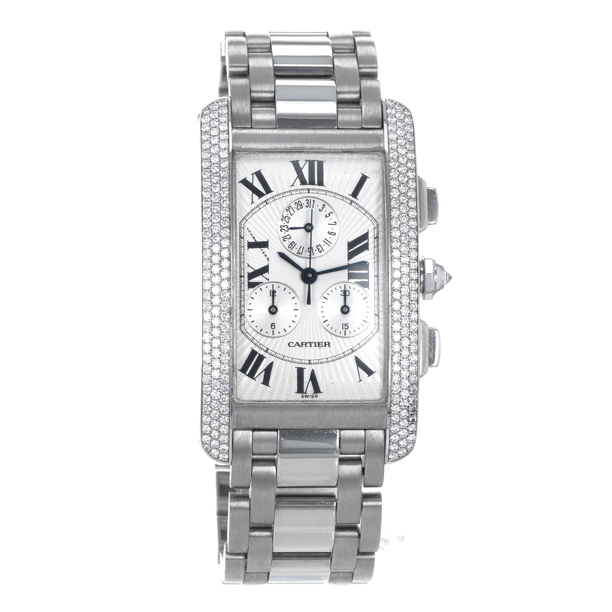 Cartier Tank Americaine WB704251 2339 Factory Diamonds 18k White Gold Mens Watch thumbnail 7
