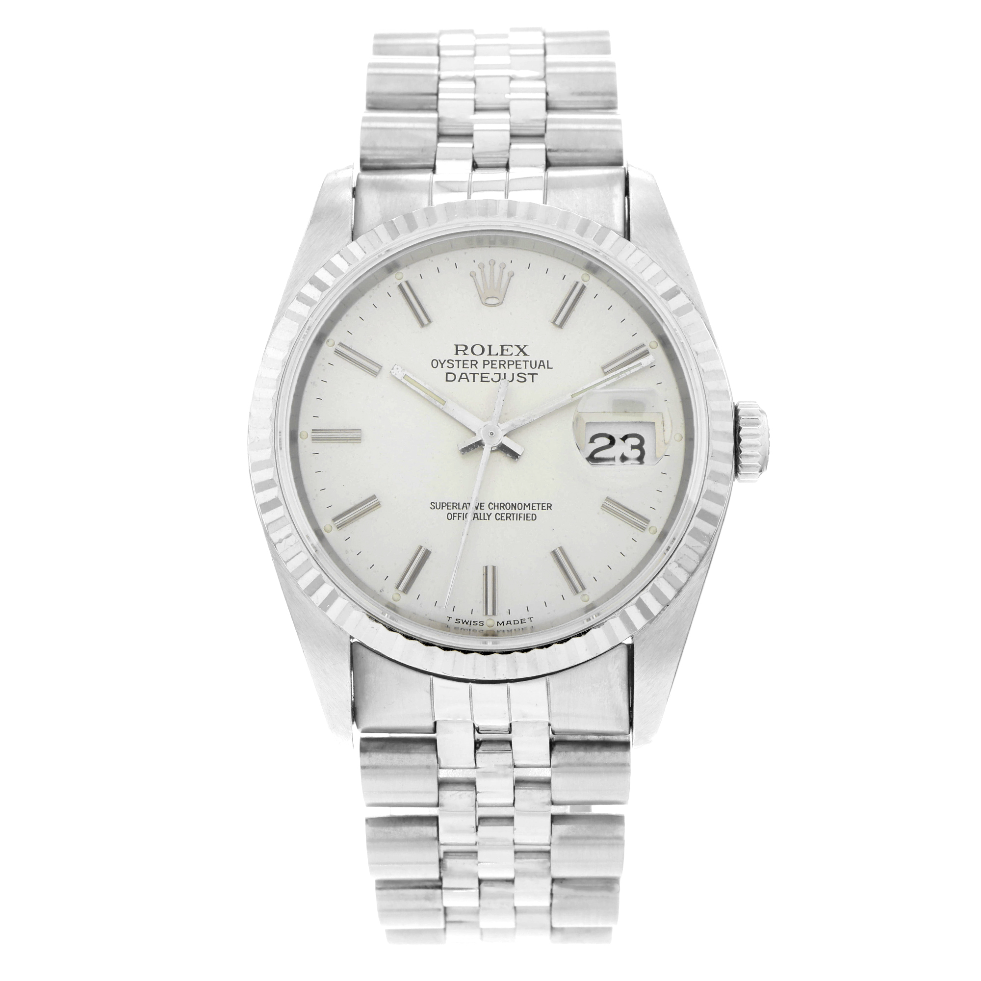 Rolex Datejust 36 16234 Silver Stick 18k Gold Fluted Bezel thumbnail 2