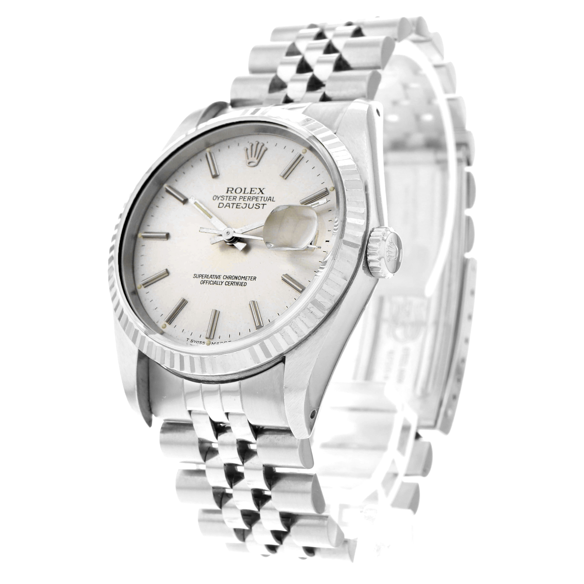 Rolex Datejust 36 16234 Silver Stick 18k Gold Fluted Bezel thumbnail 3