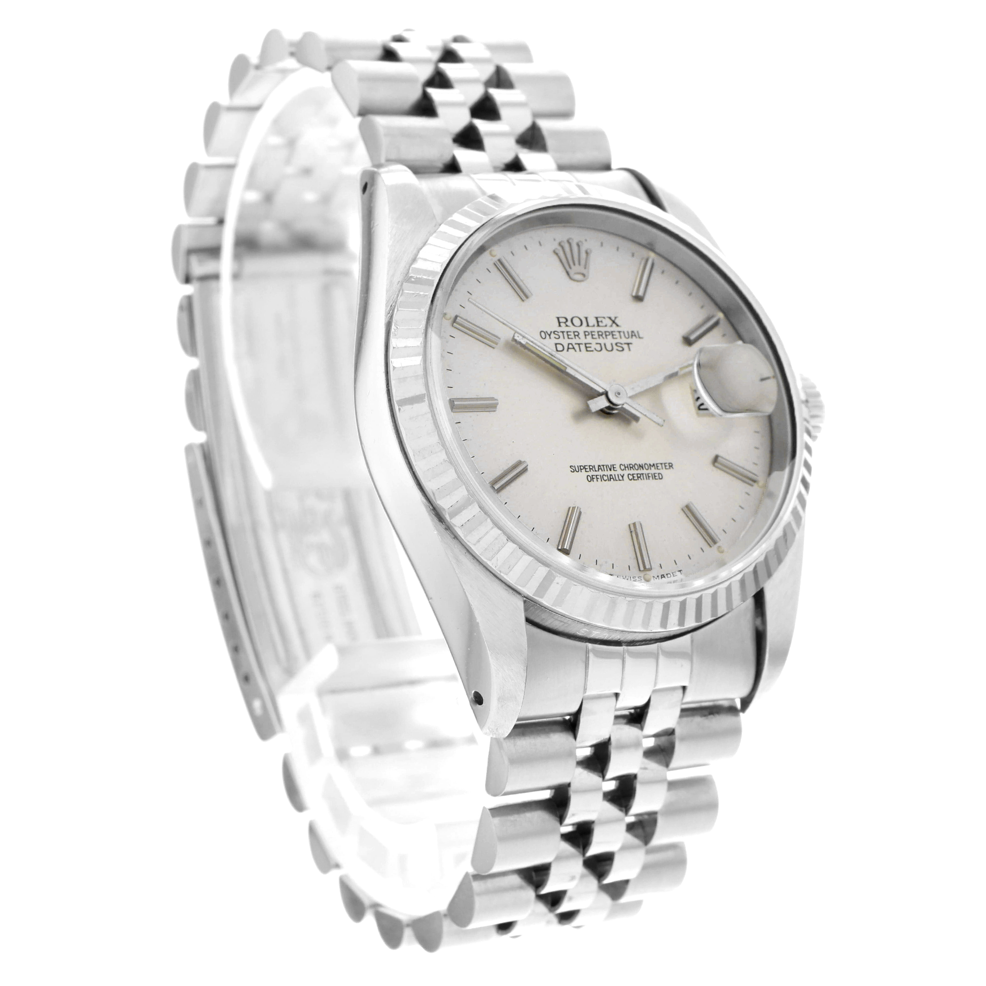 Rolex Datejust 36 16234 Silver Stick 18k Gold Fluted Bezel thumbnail 4