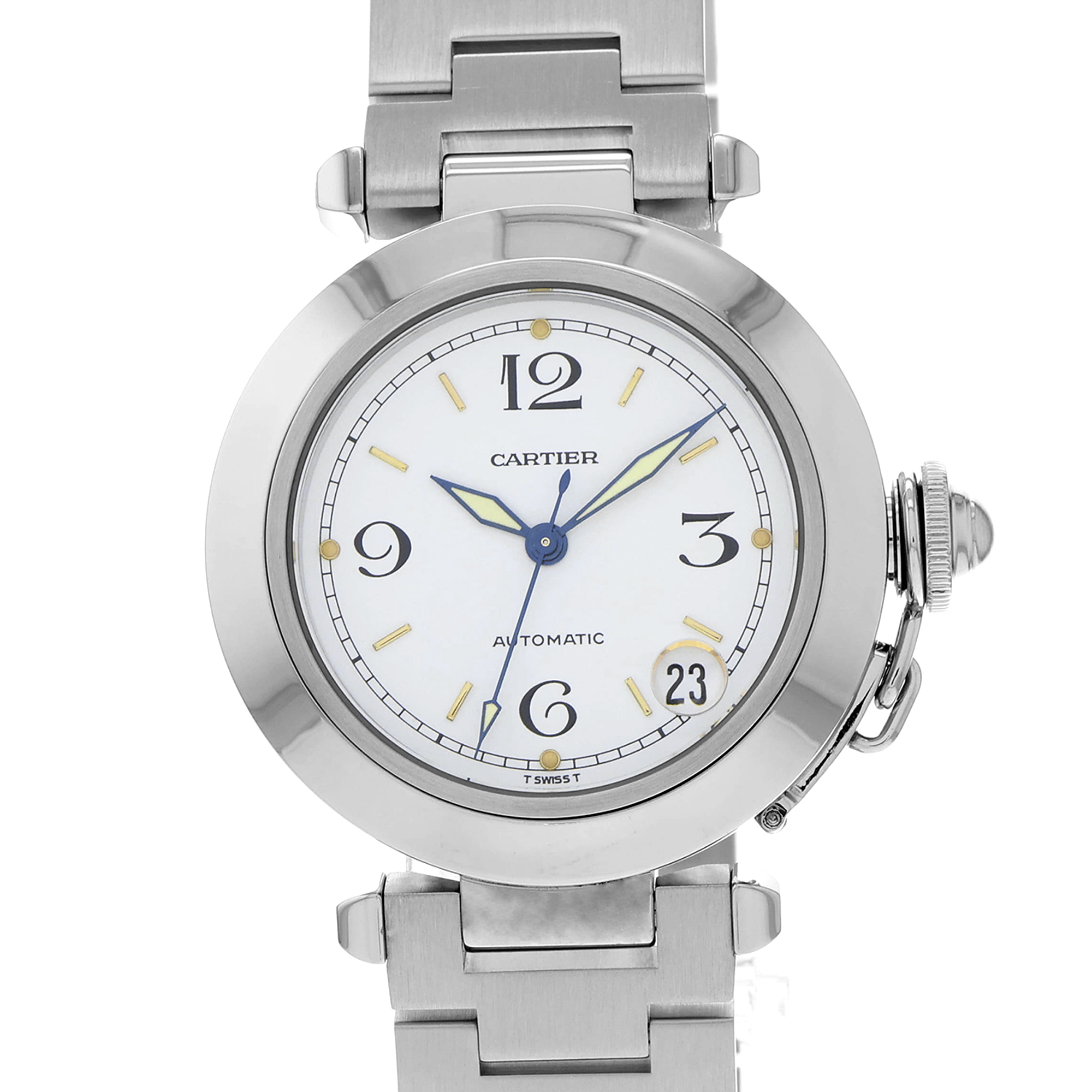Cartier Pasha C W31015M7 2324 White Arabic Dial Steel Automatic Mens Watch thumbnail 1