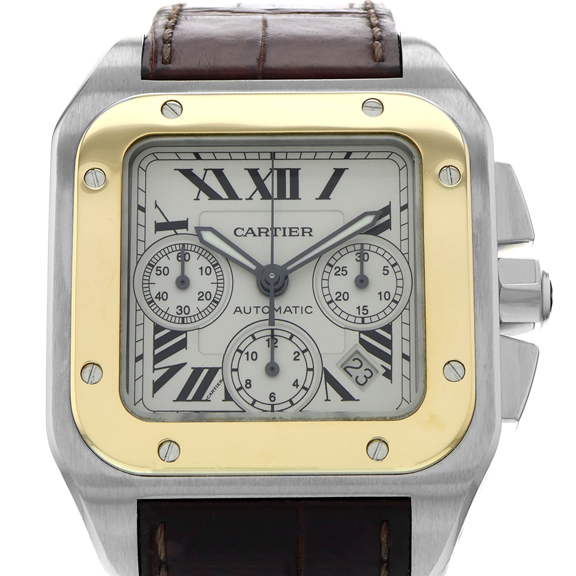 Cartier Santos 100 W20091X7 2740 White Roman Chronograph 18k thumbnail 1