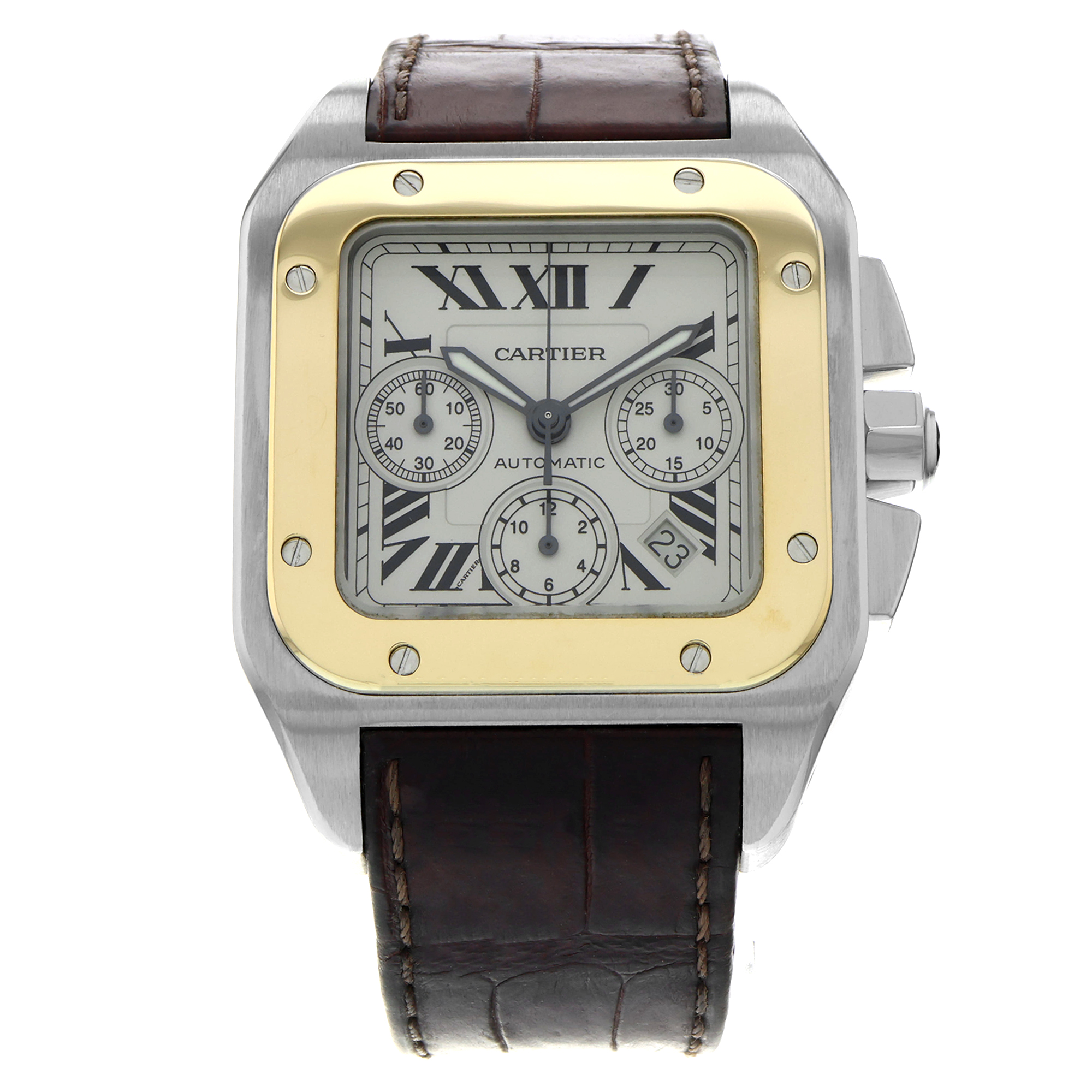Cartier Santos 100 W20091X7 2740 White Roman Chronograph 18k thumbnail 2