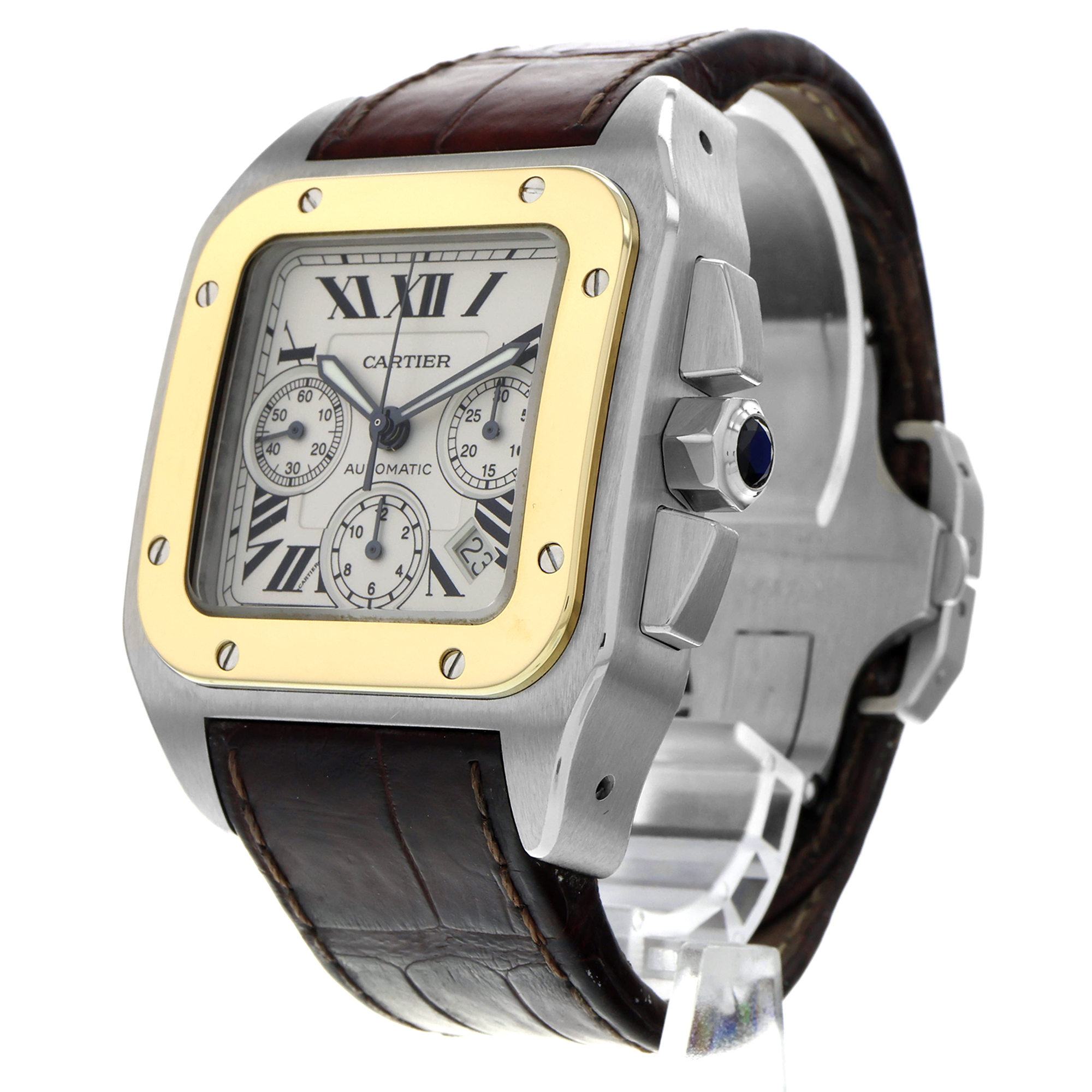 Cartier Santos 100 W20091X7 2740 White Roman Chronograph 18k thumbnail 3