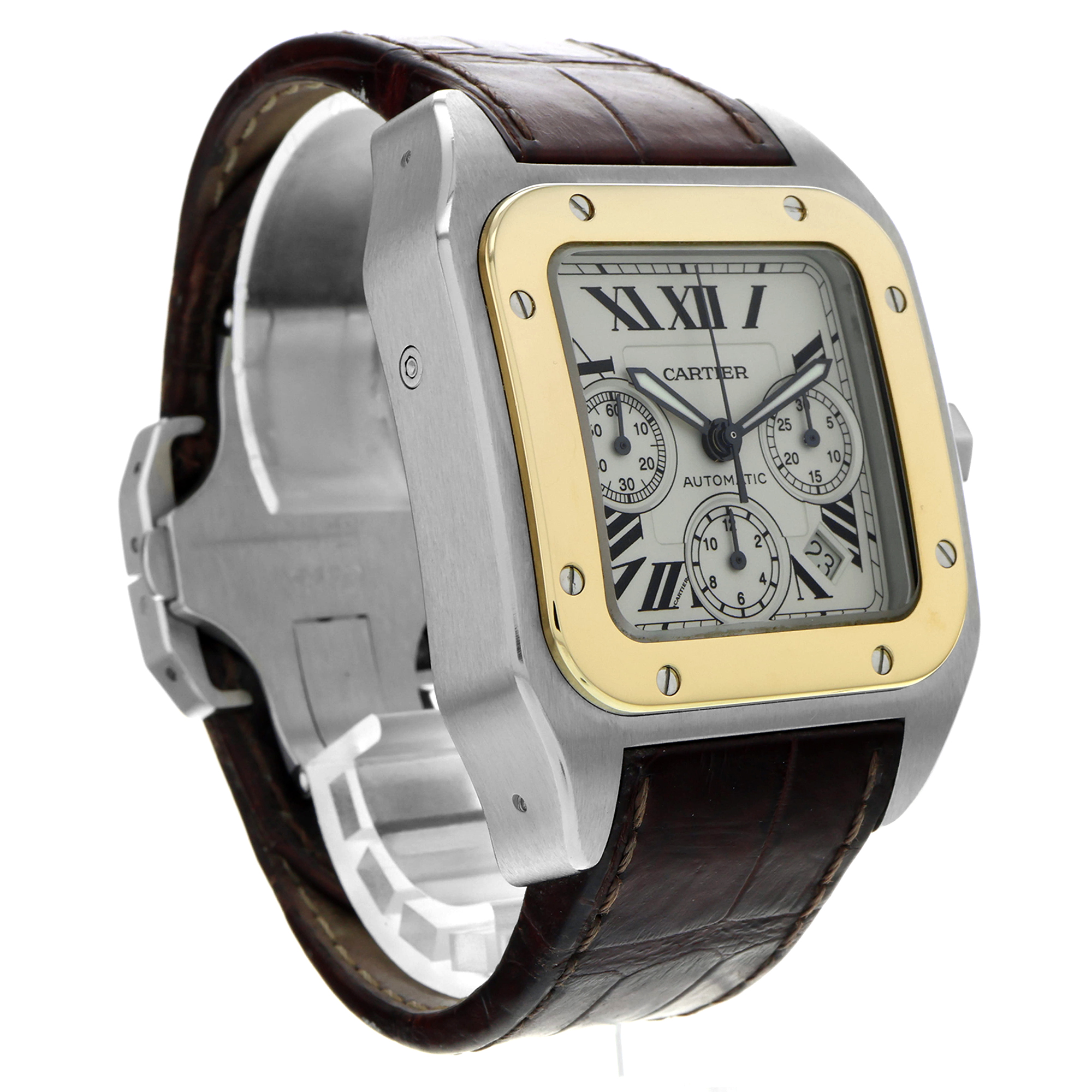 Cartier Santos 100 W20091X7 2740 White Roman Chronograph 18k thumbnail 4