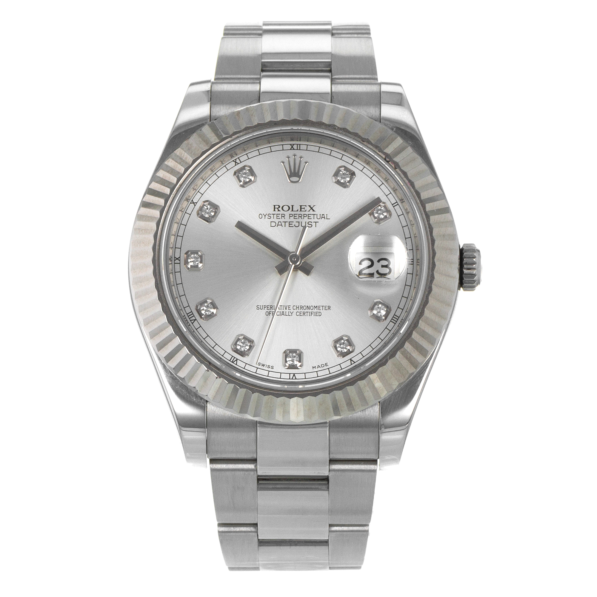 Rolex Datejust II 116334 18K Gold Bezel Factory Diamond Dial Automatic Date thumbnail 7