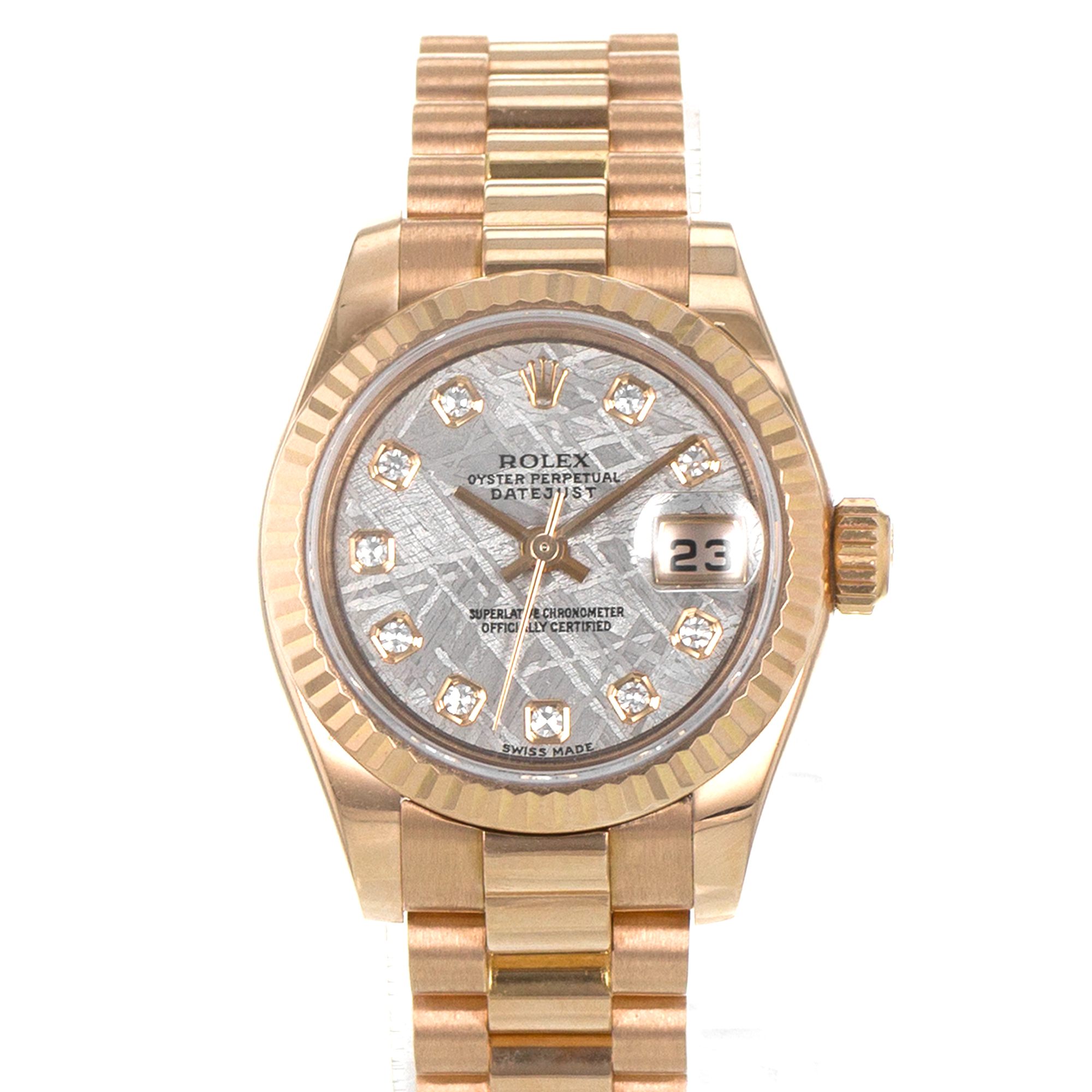 Rolex Datejust 26 179175 Factory Meteorite Diamond 18k Rose Gold Ladies Watch thumbnail 1