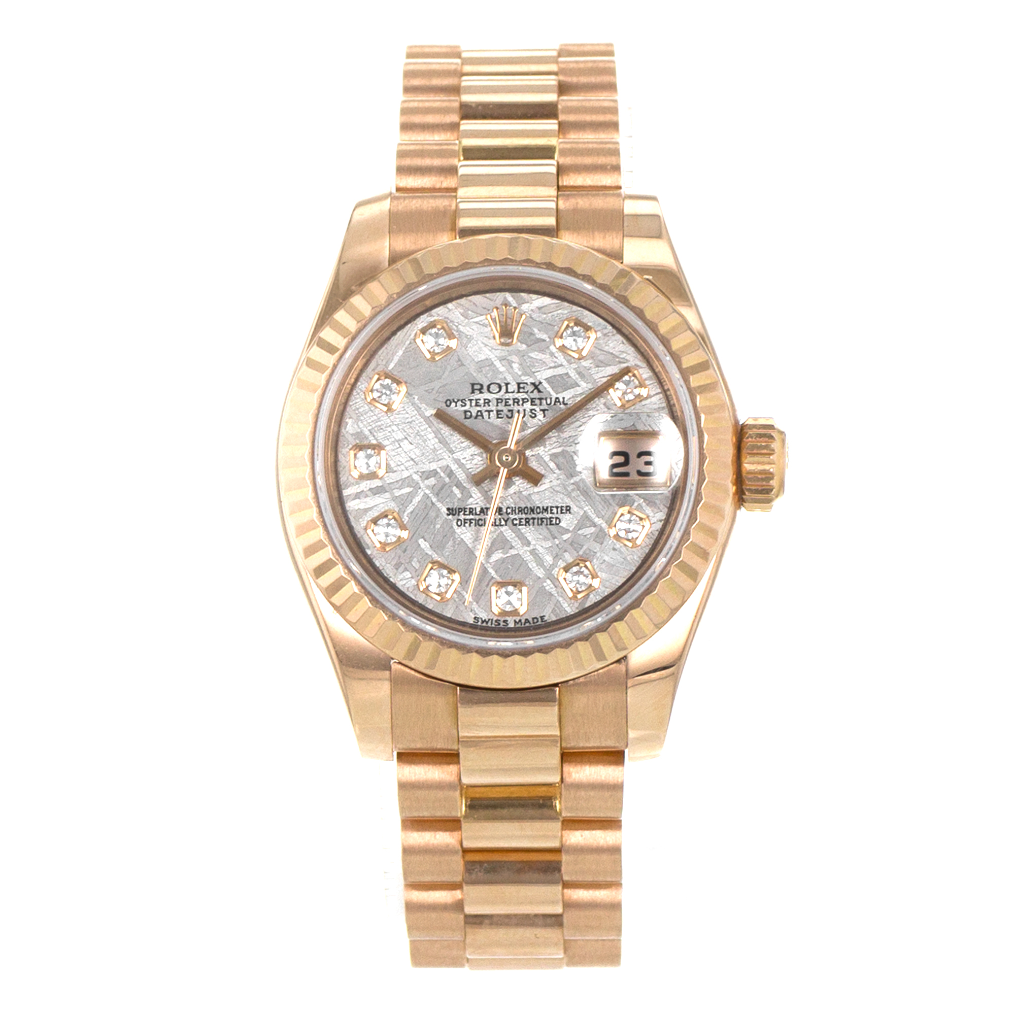 Rolex Datejust 26 179175 Factory Meteorite Diamond 18k Rose Gold Ladies Watch thumbnail 2