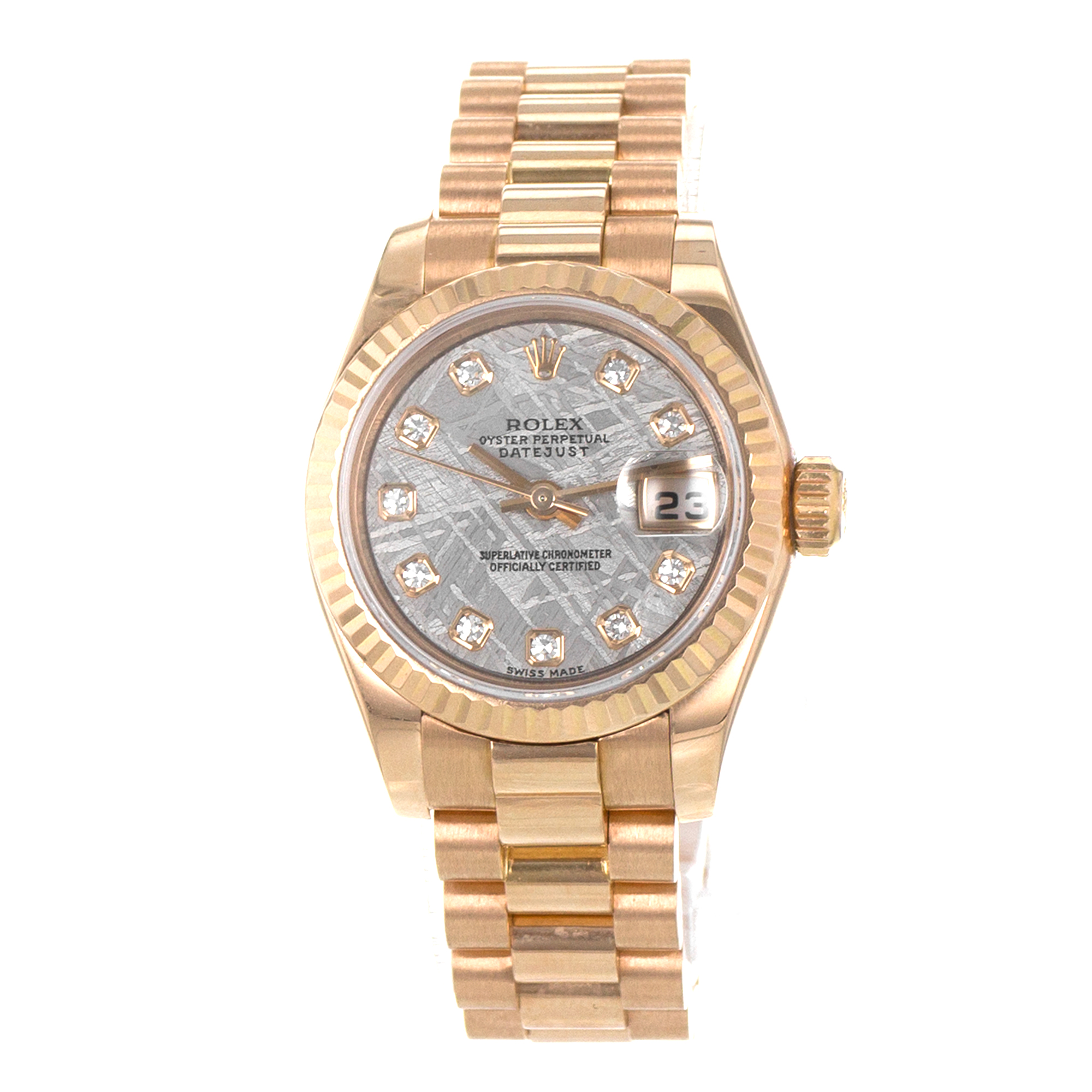Rolex Datejust 26 179175 Factory Meteorite Diamond 18k Rose Gold Ladies Watch thumbnail 3