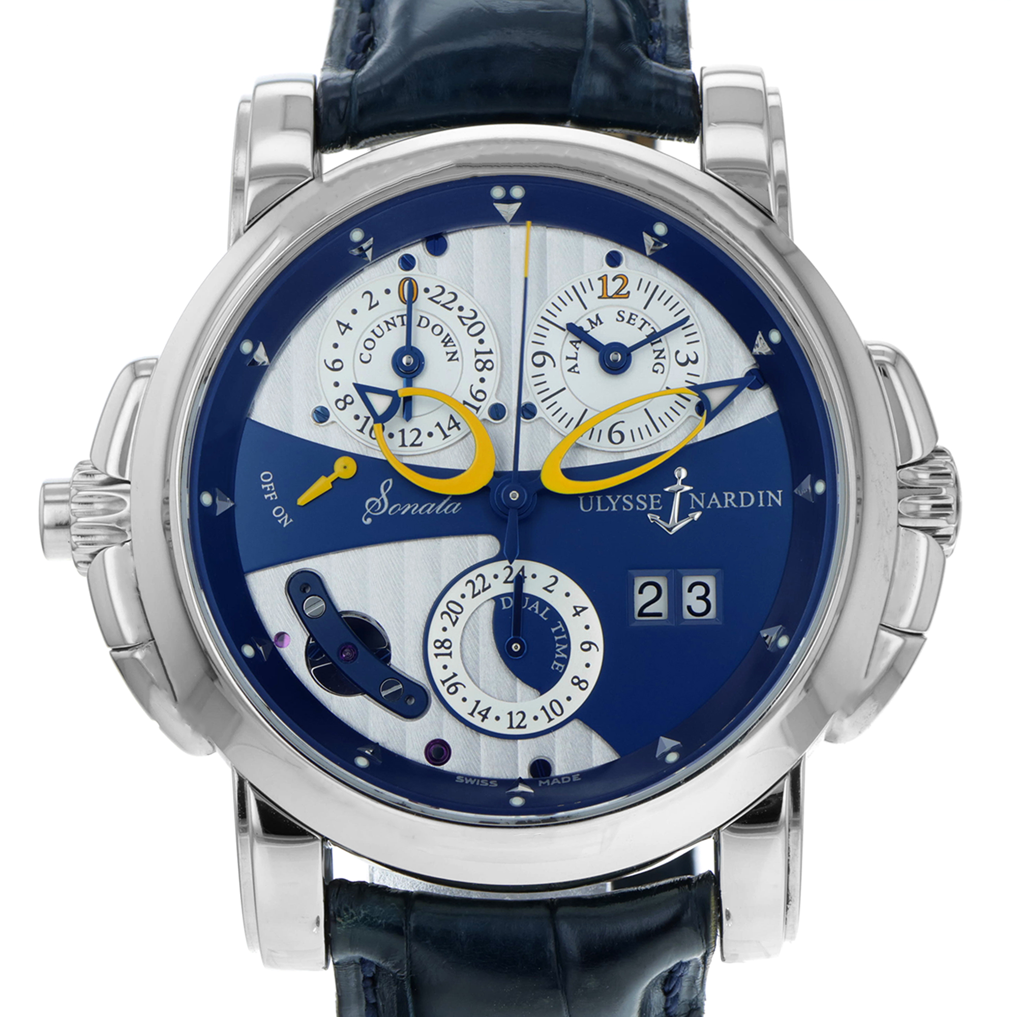 Ulysse Nardin Sonata 660-88 Cathedral Dual Time Alarm bleu dial 18K white gold thumbnail 1