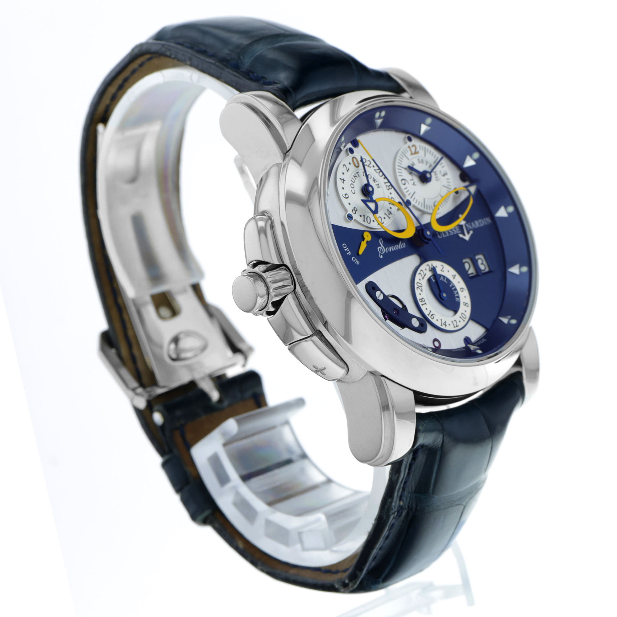 Ulysse Nardin Sonata 660-88 Cathedral Dual Time Alarm bleu dial 18K white gold thumbnail 5