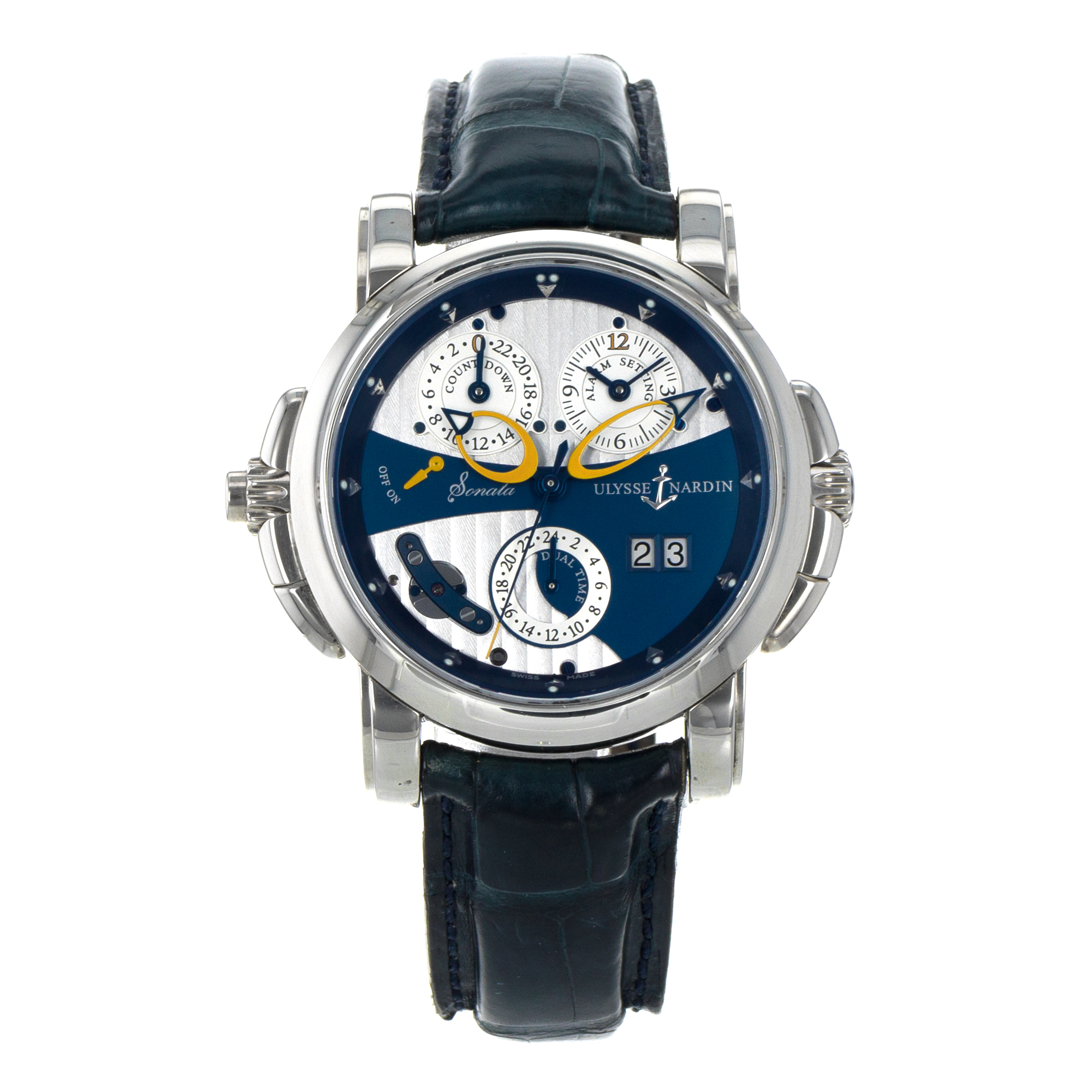 Ulysse Nardin Sonata 660-88 Cathedral Dual Time Alarm bleu dial 18K white gold thumbnail 2