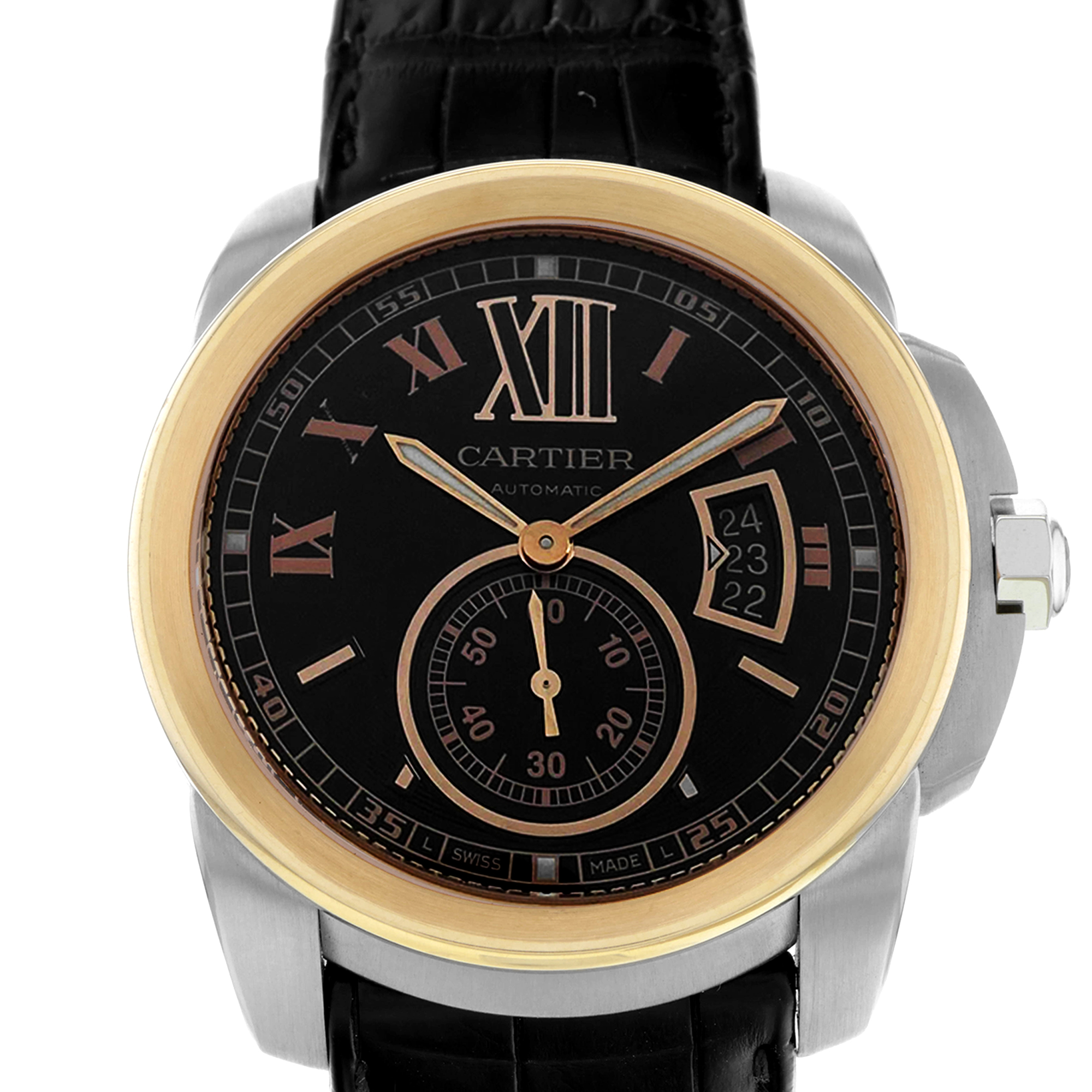 Cartier Calibre de Cartier W7100051 3389 Brown Steel 18k Rose Gold Leather Strap thumbnail 1