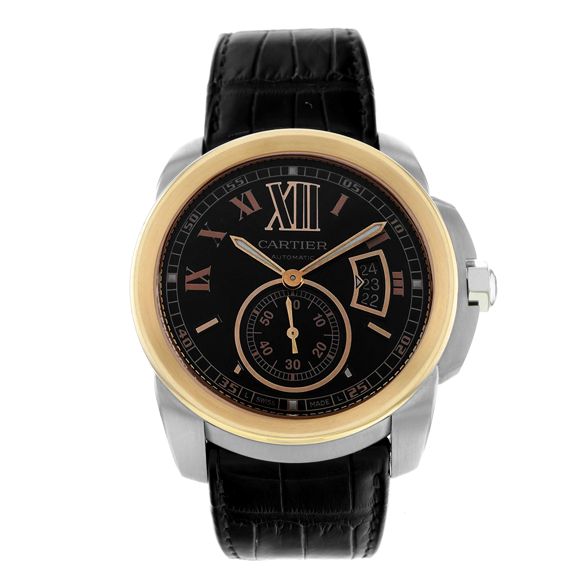 Cartier Calibre de Cartier W7100051 3389 Brown Steel 18k Rose Gold Leather Strap thumbnail 2