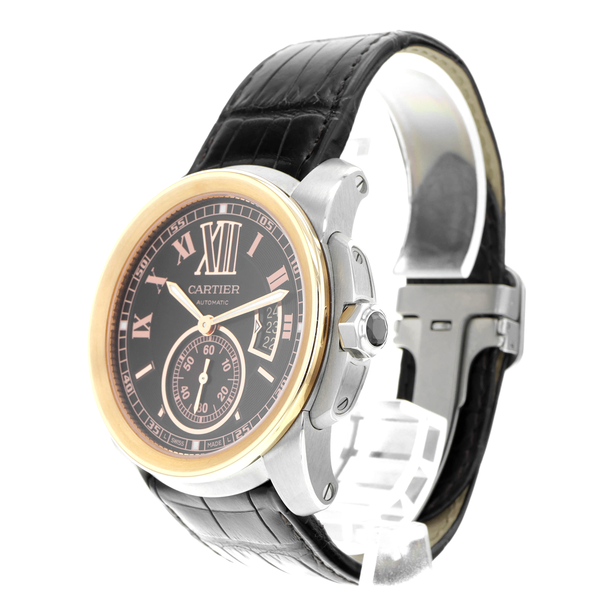 Cartier Calibre de Cartier W7100051 3389 Brown Steel 18k Rose Gold Leather Strap thumbnail 3