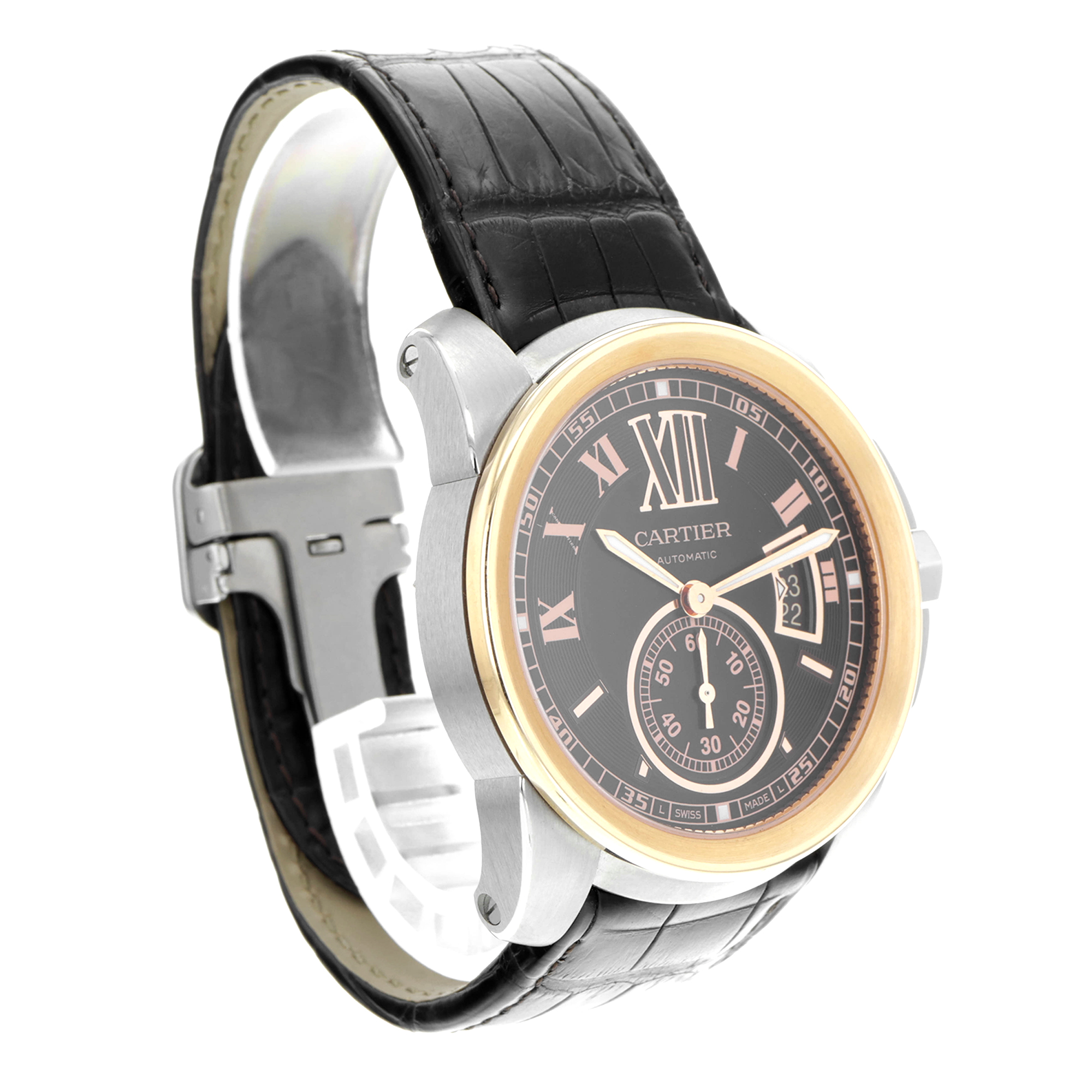 Cartier Calibre de Cartier W7100051 3389 Brown Steel 18k Rose Gold Leather Strap thumbnail 5