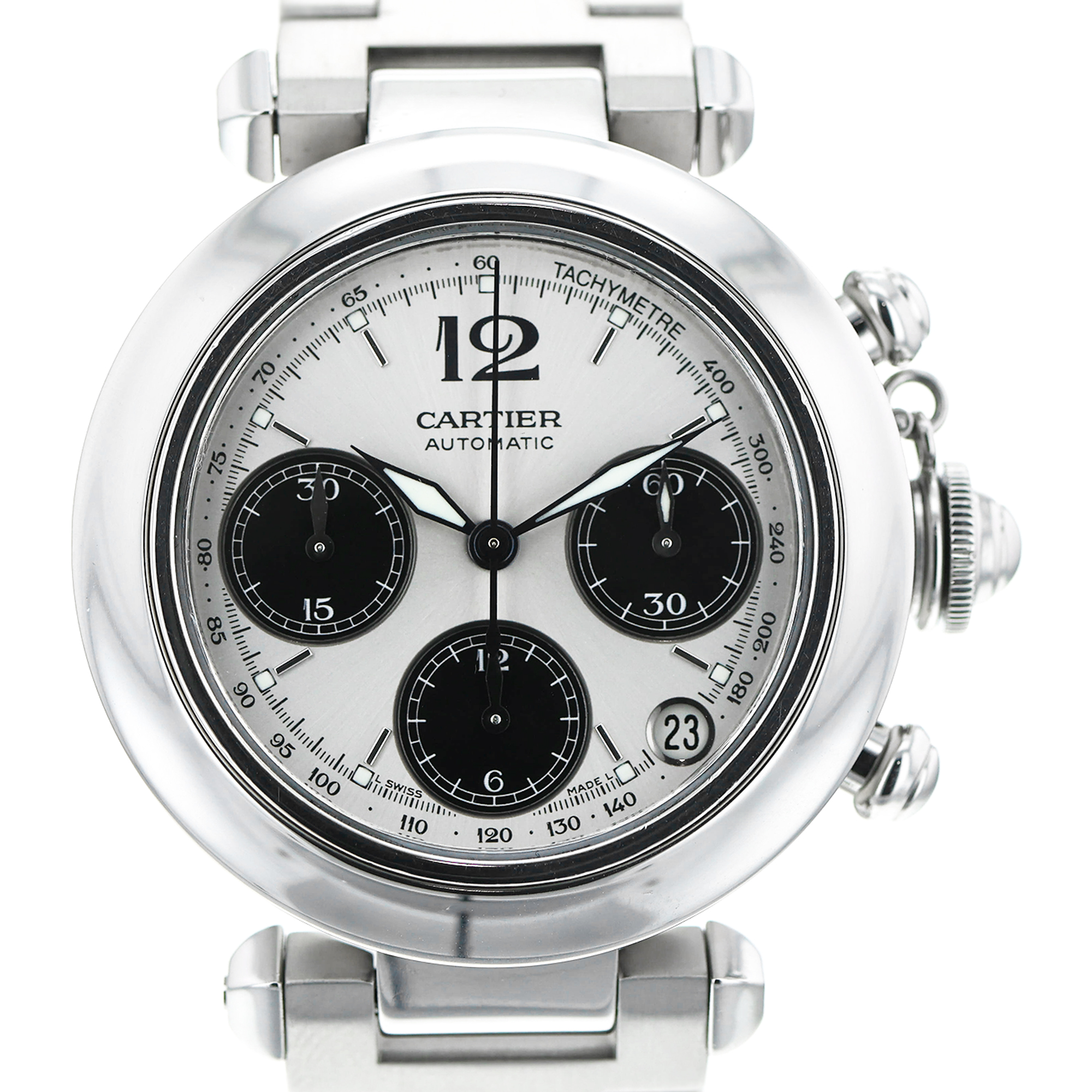 Cartier Pasha C W31048M7 2412 36mm Chronograph Steel Automatic Mens Watch thumbnail 1