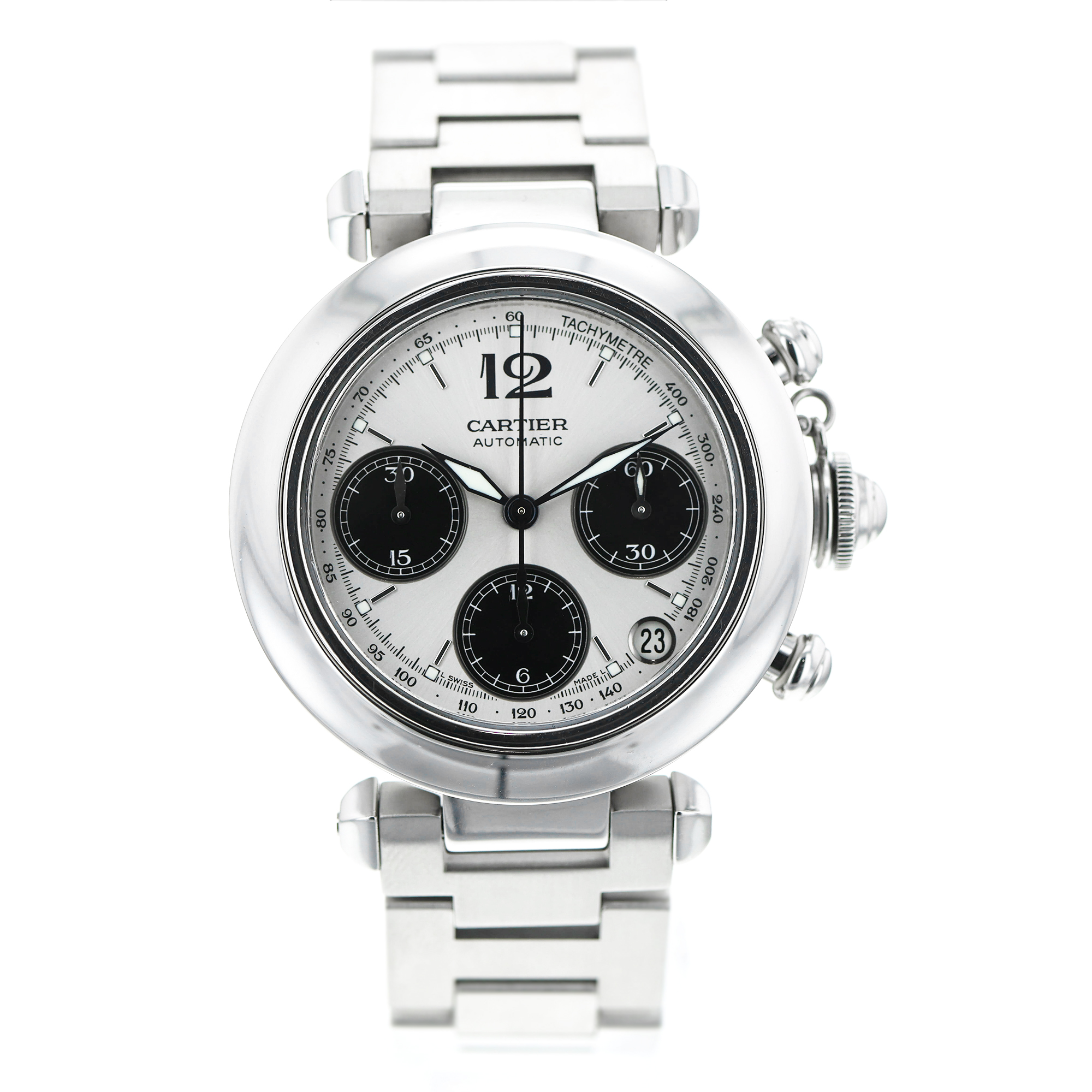 Cartier Pasha C W31048M7 2412 36mm Chronograph Steel Automatic Mens Watch thumbnail 2