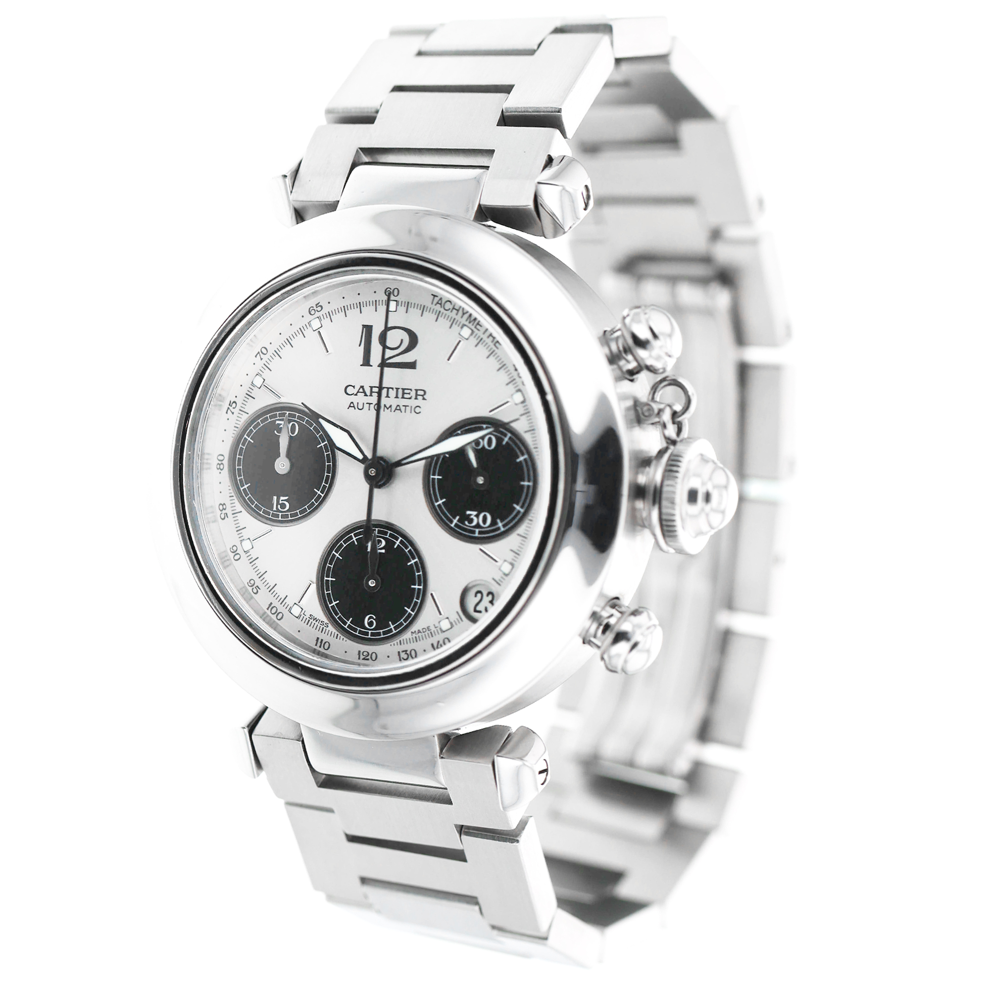 Cartier Pasha C W31048M7 2412 36mm Chronograph Steel Automatic Mens Watch thumbnail 3