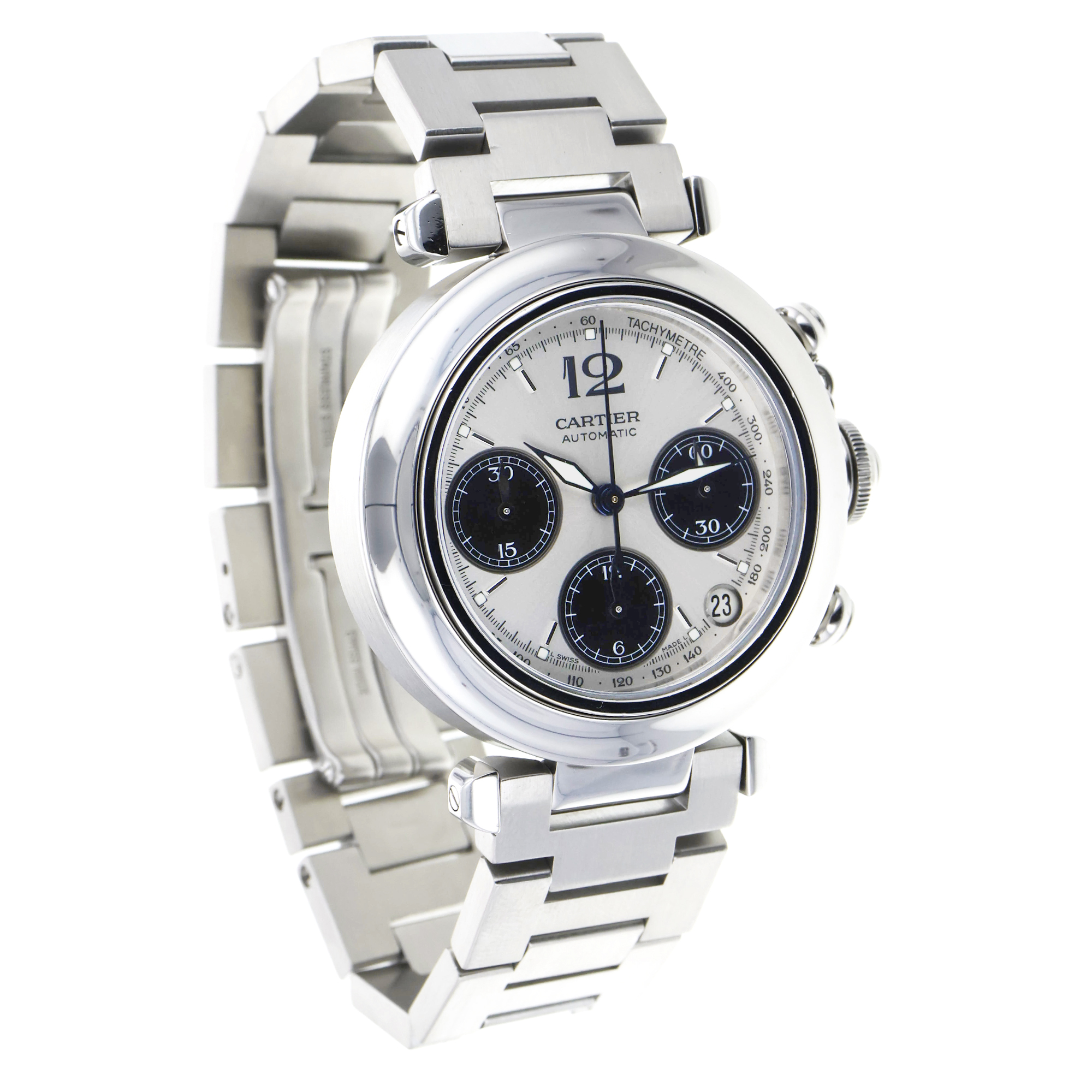 Cartier Pasha C W31048M7 2412 36mm Chronograph Steel Automatic Mens Watch thumbnail 5