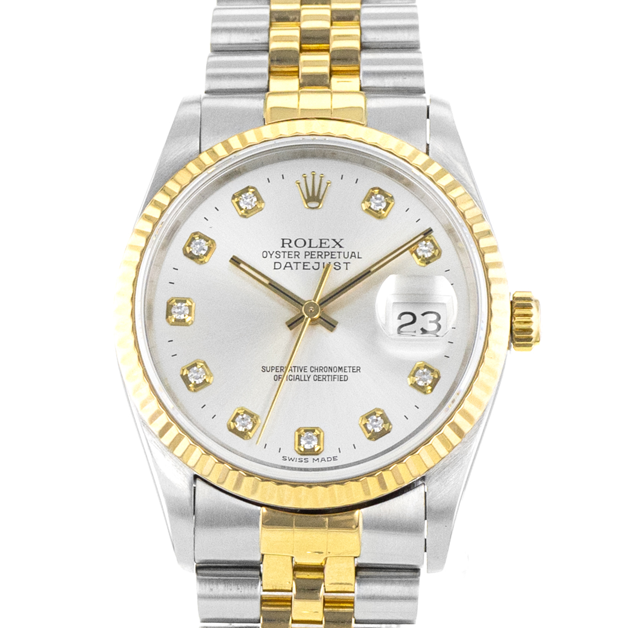 Rolex Datejust 36 16233 Factory Silver Diamond Steel Yellow Gold Mens Watch thumbnail 1