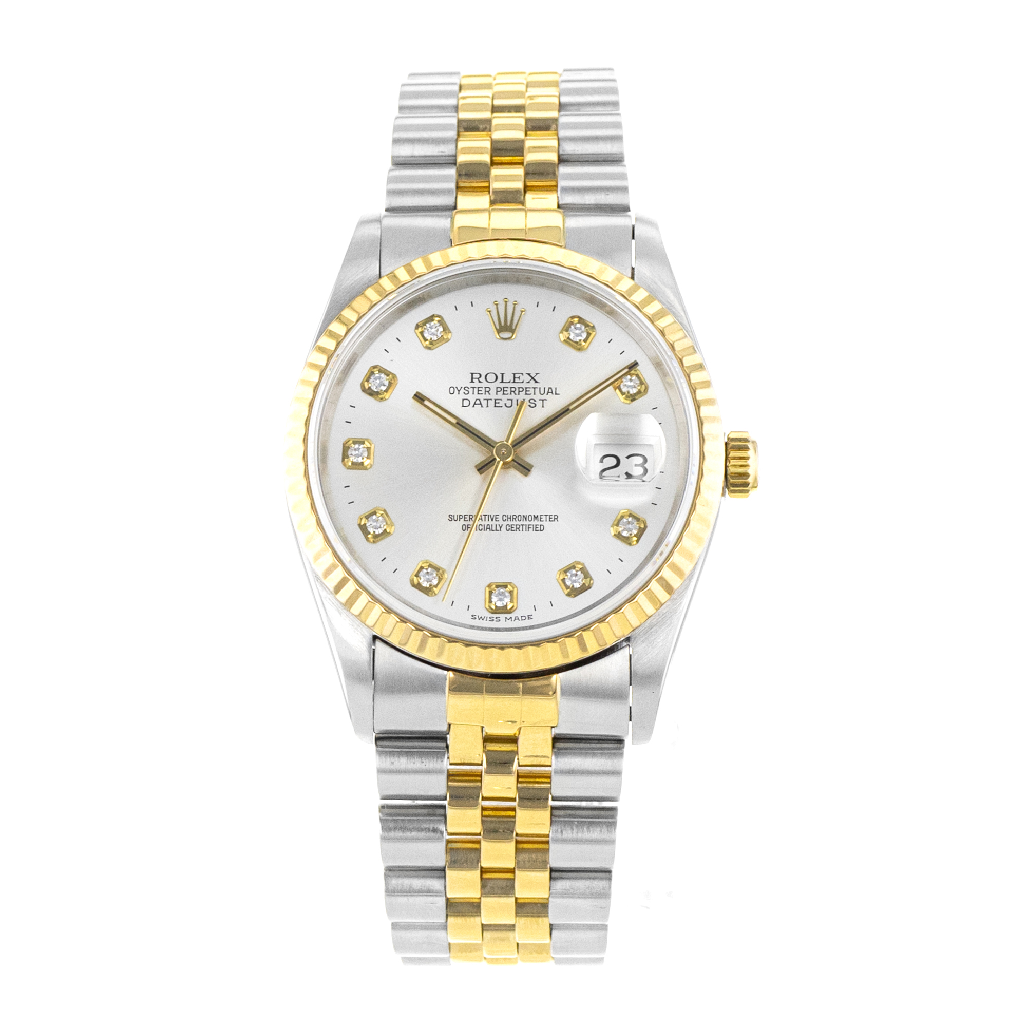 Rolex Datejust 36 16233 Factory Silver Diamond Steel Yellow Gold Mens Watch thumbnail 2