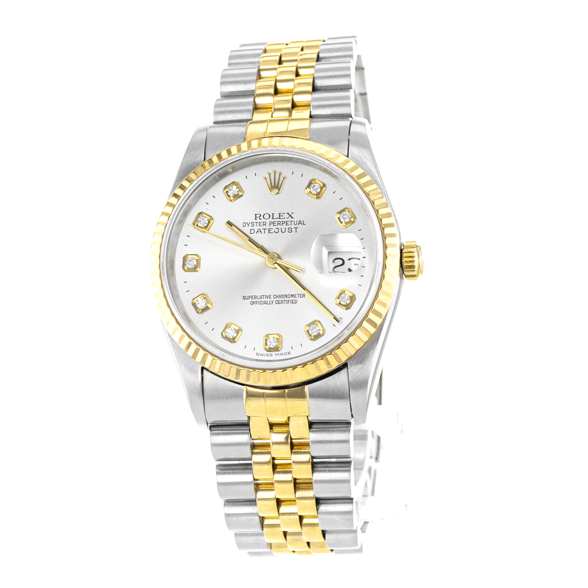 Rolex Datejust 36 16233 Factory Silver Diamond Steel Yellow Gold Mens Watch thumbnail 3