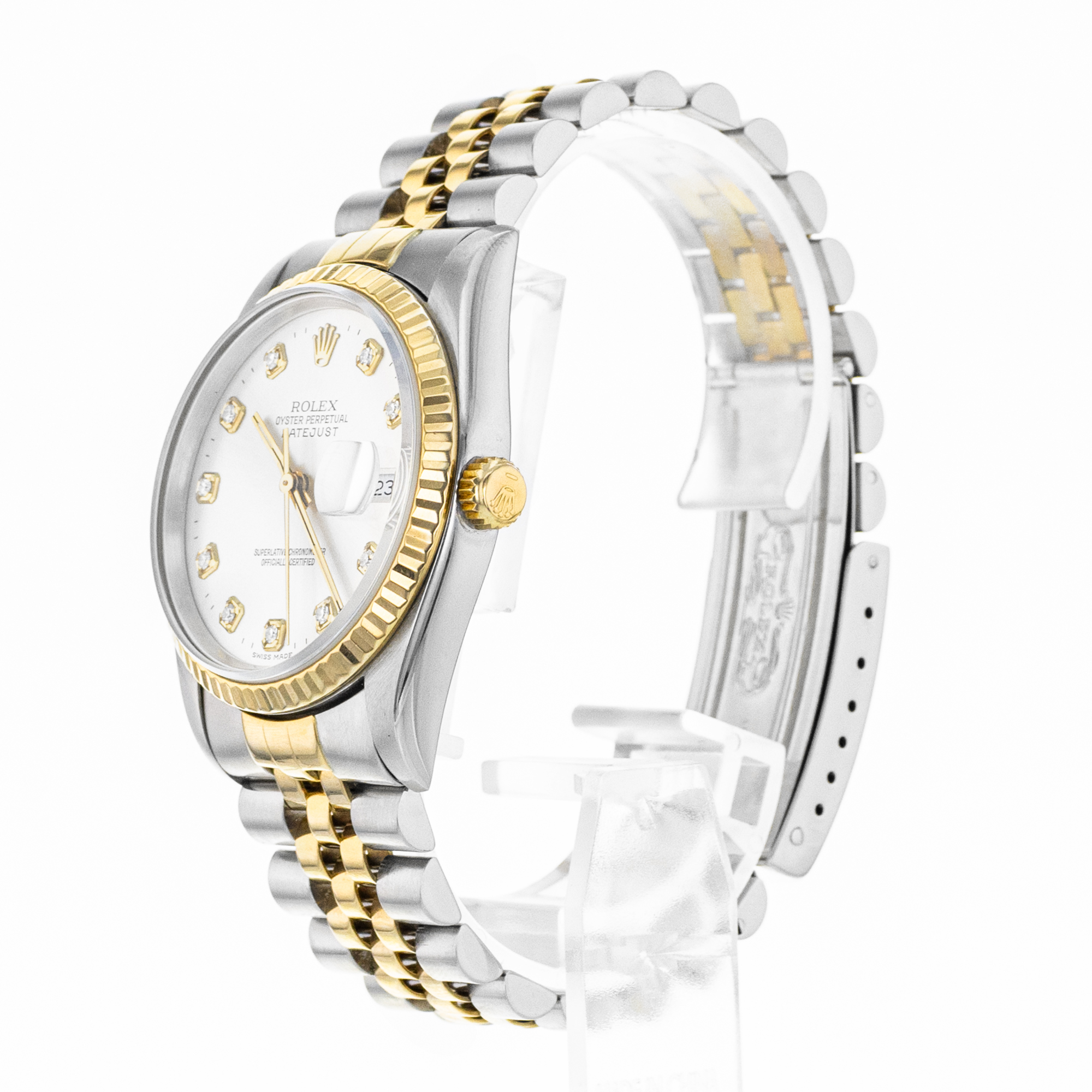 Rolex Datejust 36 16233 Factory Silver Diamond Steel Yellow Gold Mens Watch thumbnail 4