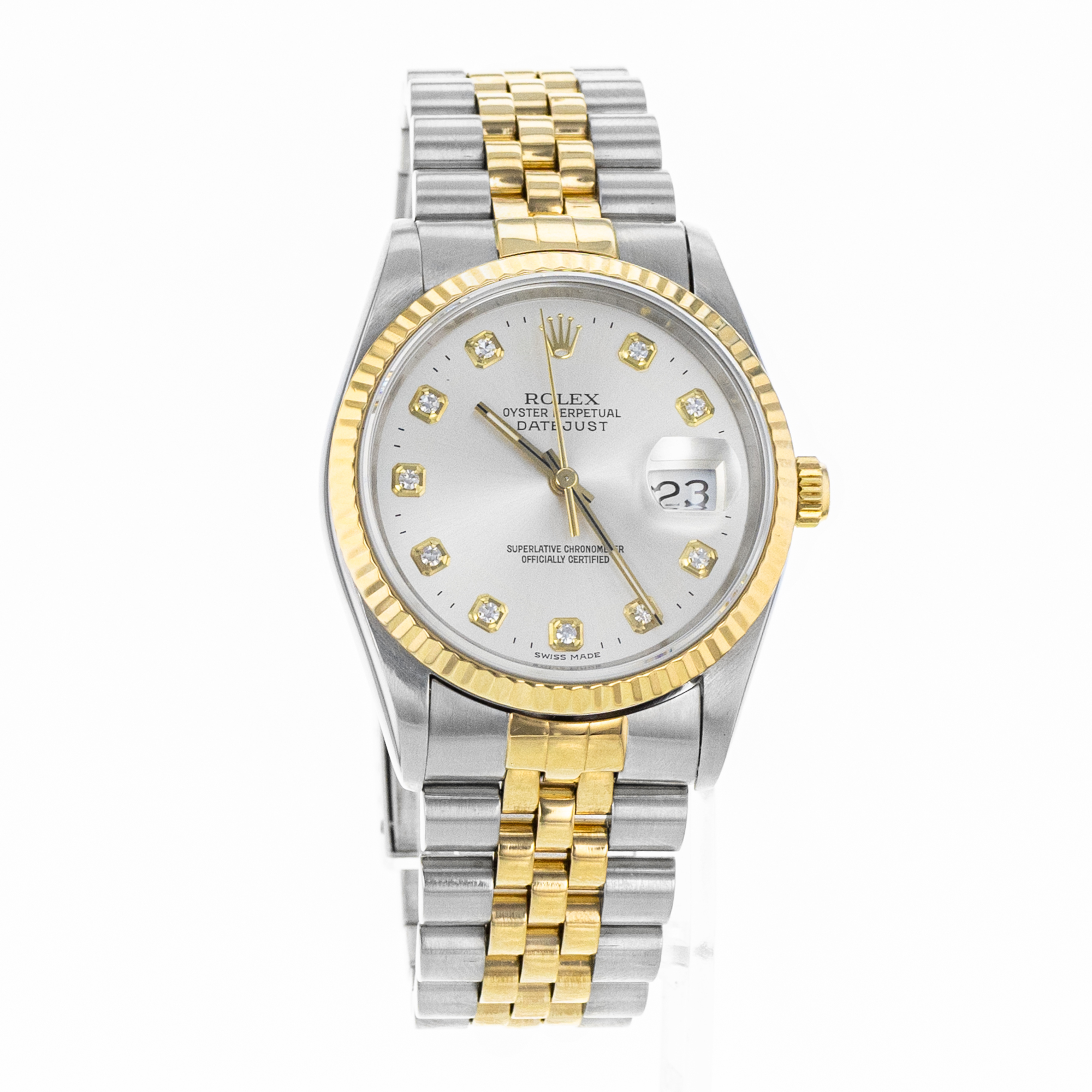 Rolex Datejust 36 16233 Factory Silver Diamond Steel Yellow Gold Mens Watch thumbnail 8