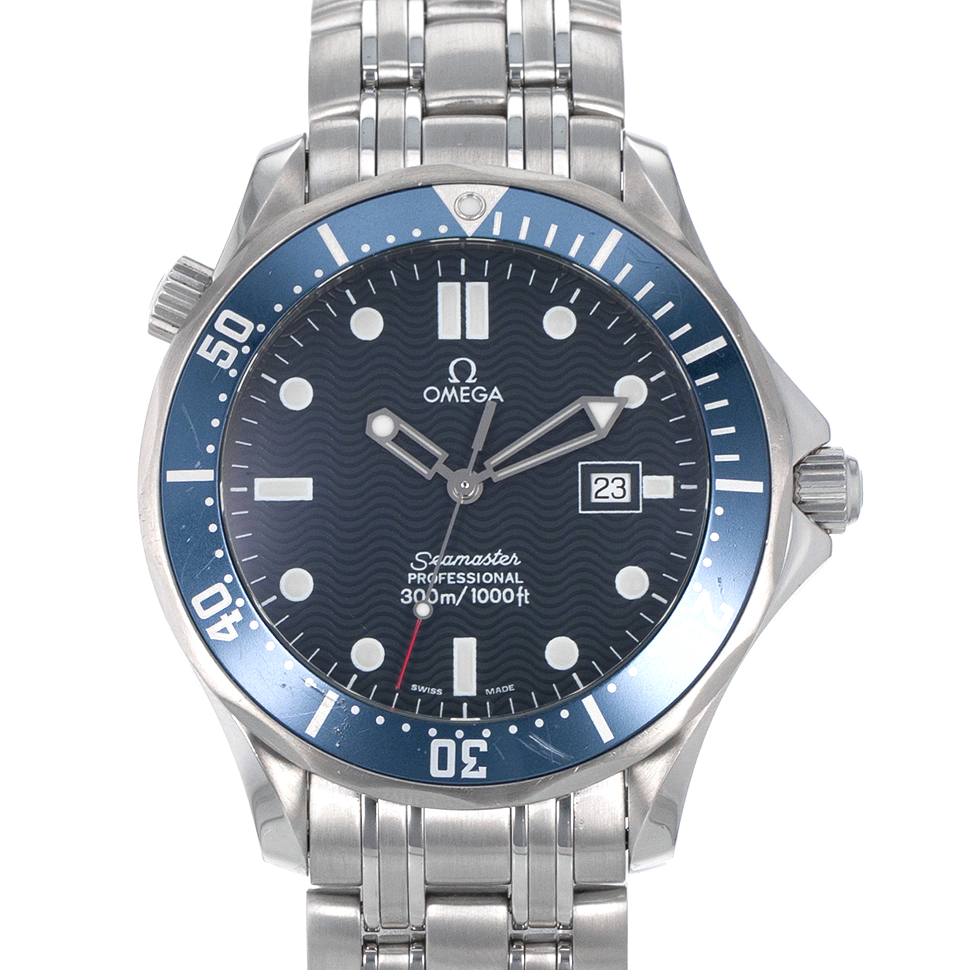 Omega Seamaster 25418000 41mm James Bond Blue Wave Steel Quartz Mens Watch thumbnail 1