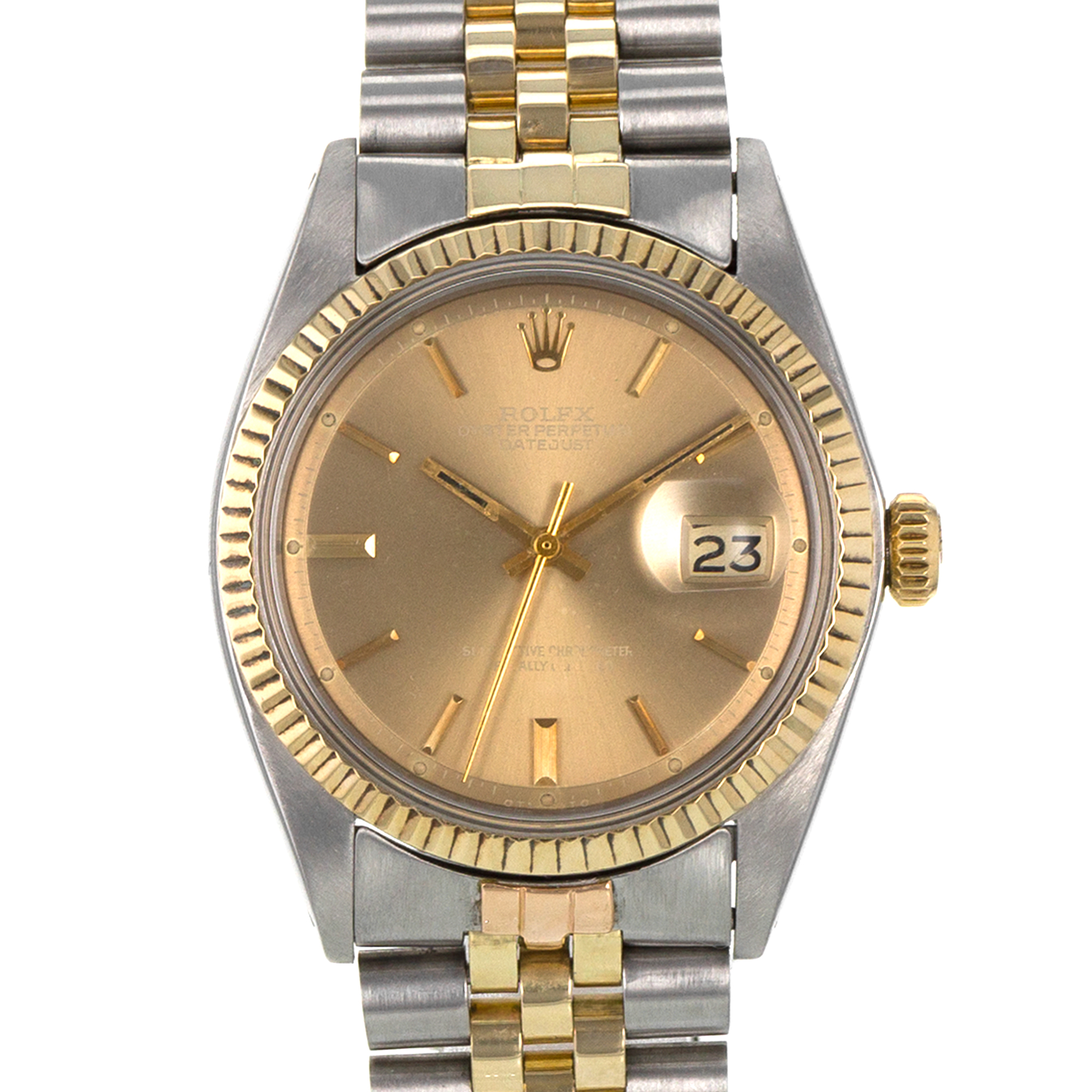 Rolex Datejust 36 1601 Ghost Yellow Stick Patina Yellow Gold Jubilee Mens Watch thumbnail 1