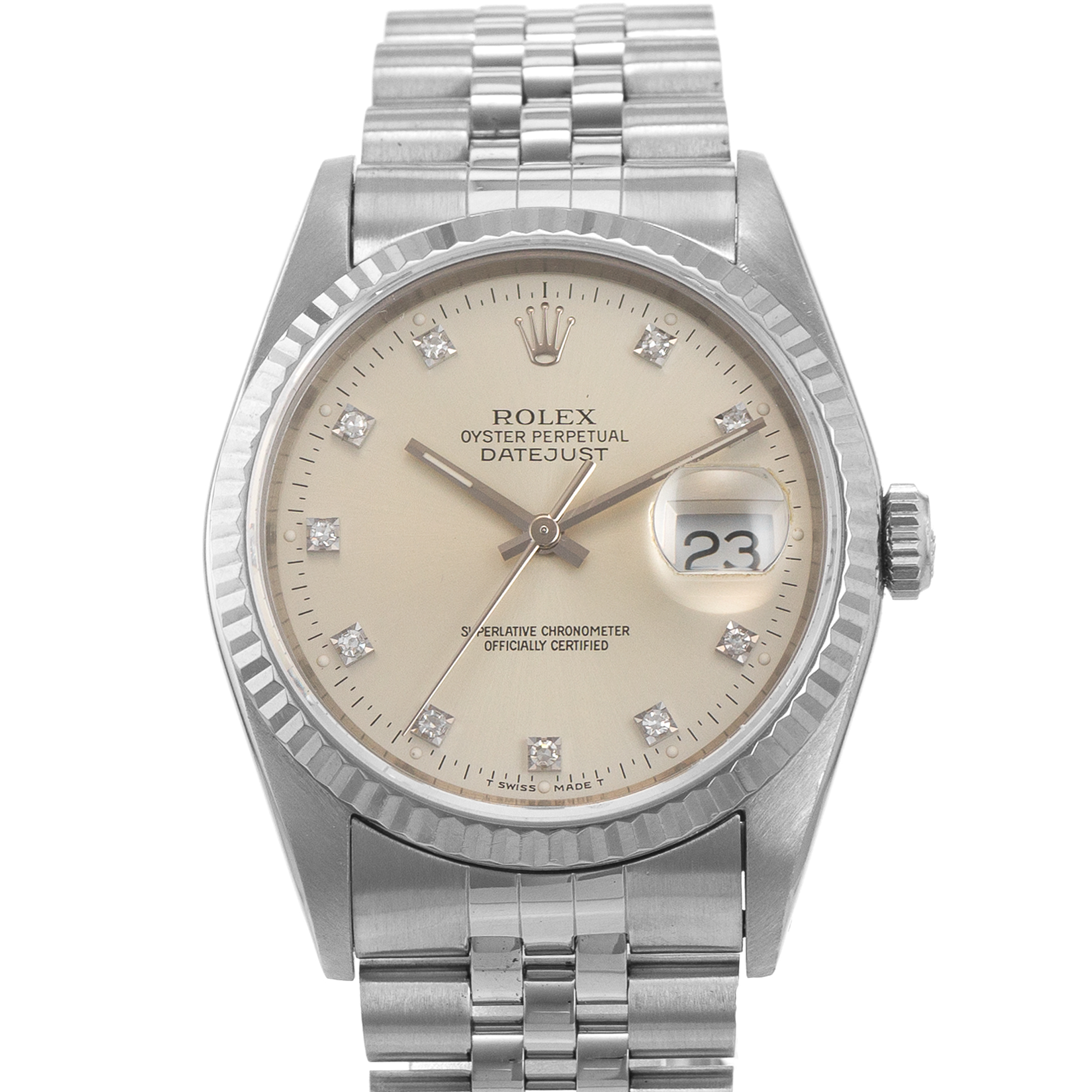 Rolex Datejust 36 16234 Silver Diamond Dial Steel Jubilee Automatic Mens Watch thumbnail 1