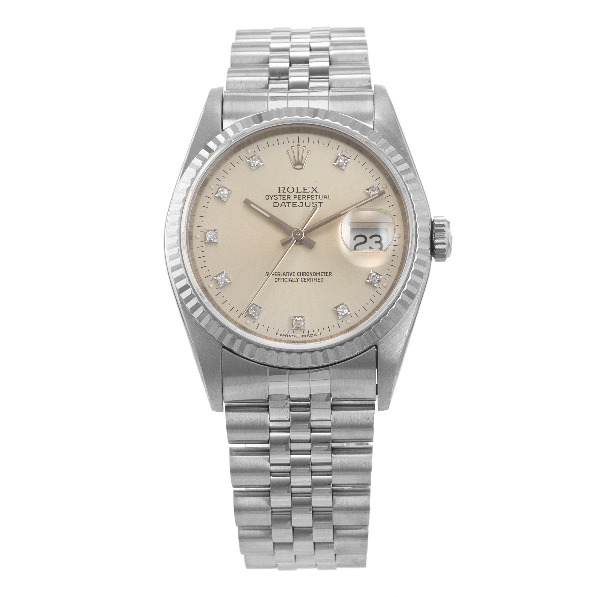 Rolex Datejust 36 16234 Silver Diamond Dial Steel Jubilee Automatic Mens Watch thumbnail 2
