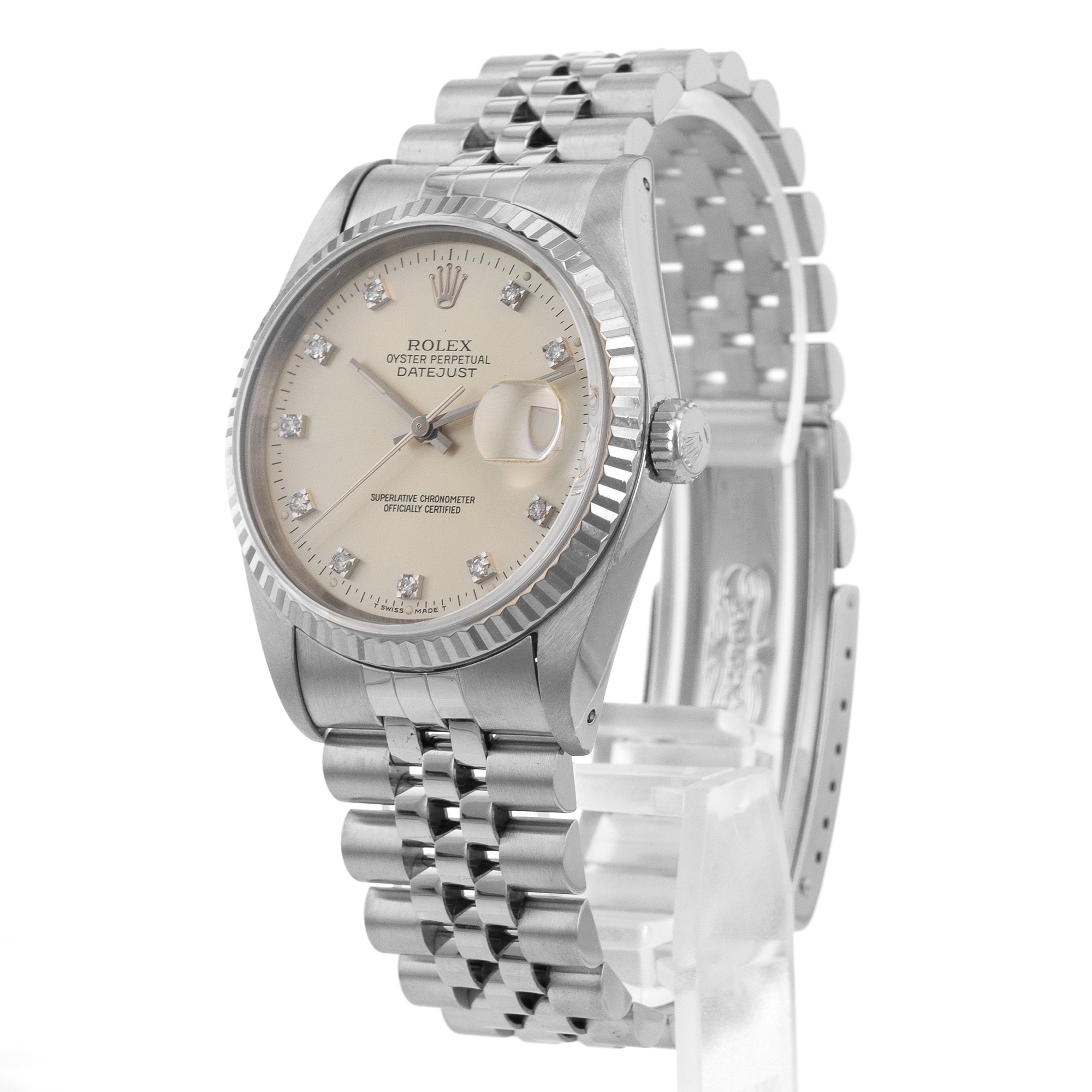 Rolex Datejust 36 16234 Silver Diamond Dial Steel Jubilee Automatic Mens Watch thumbnail 3