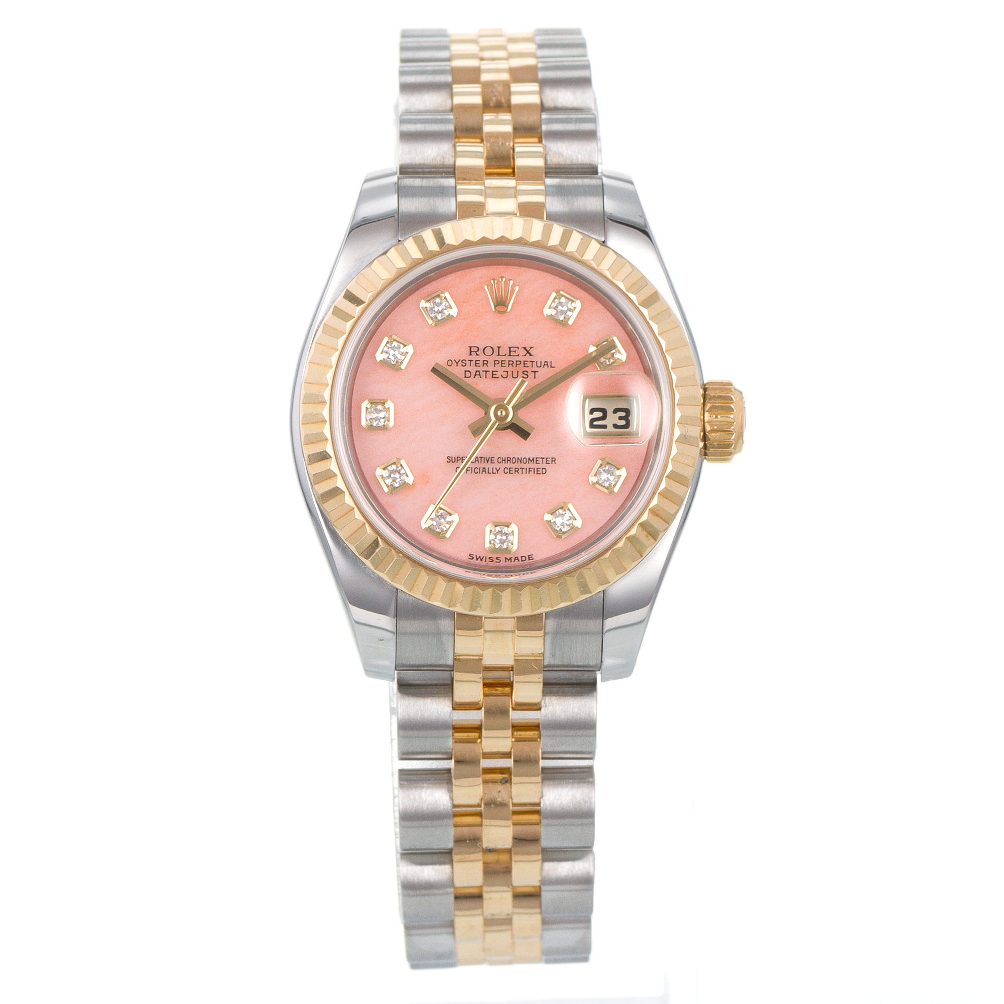 Rolex Datejust 26 179173 Pink Mother of Pearl Diamond 18k Yellow Ladies Watch thumbnail 2