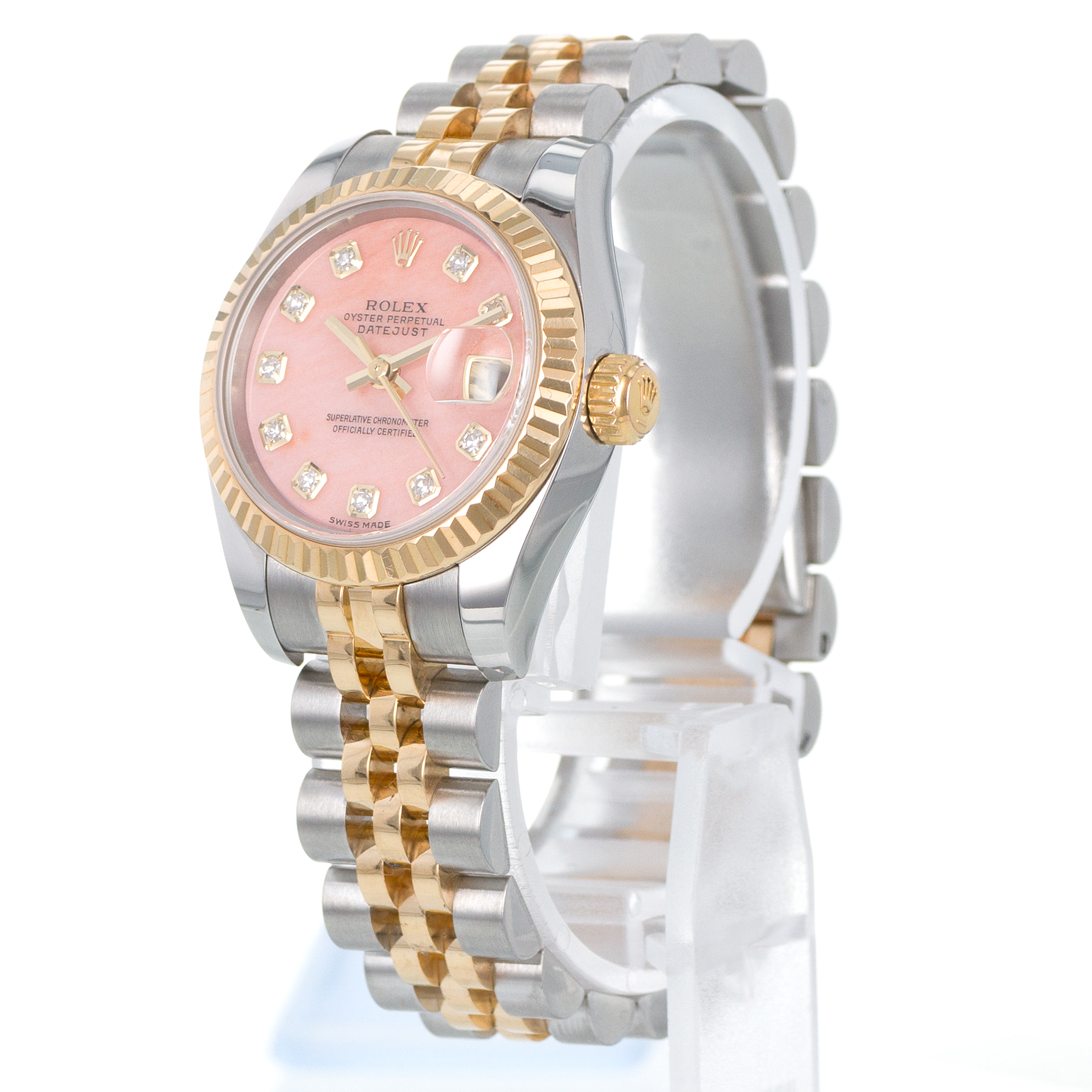 Rolex Datejust 26 179173 Pink Mother of Pearl Diamond 18k Yellow Ladies Watch thumbnail 3