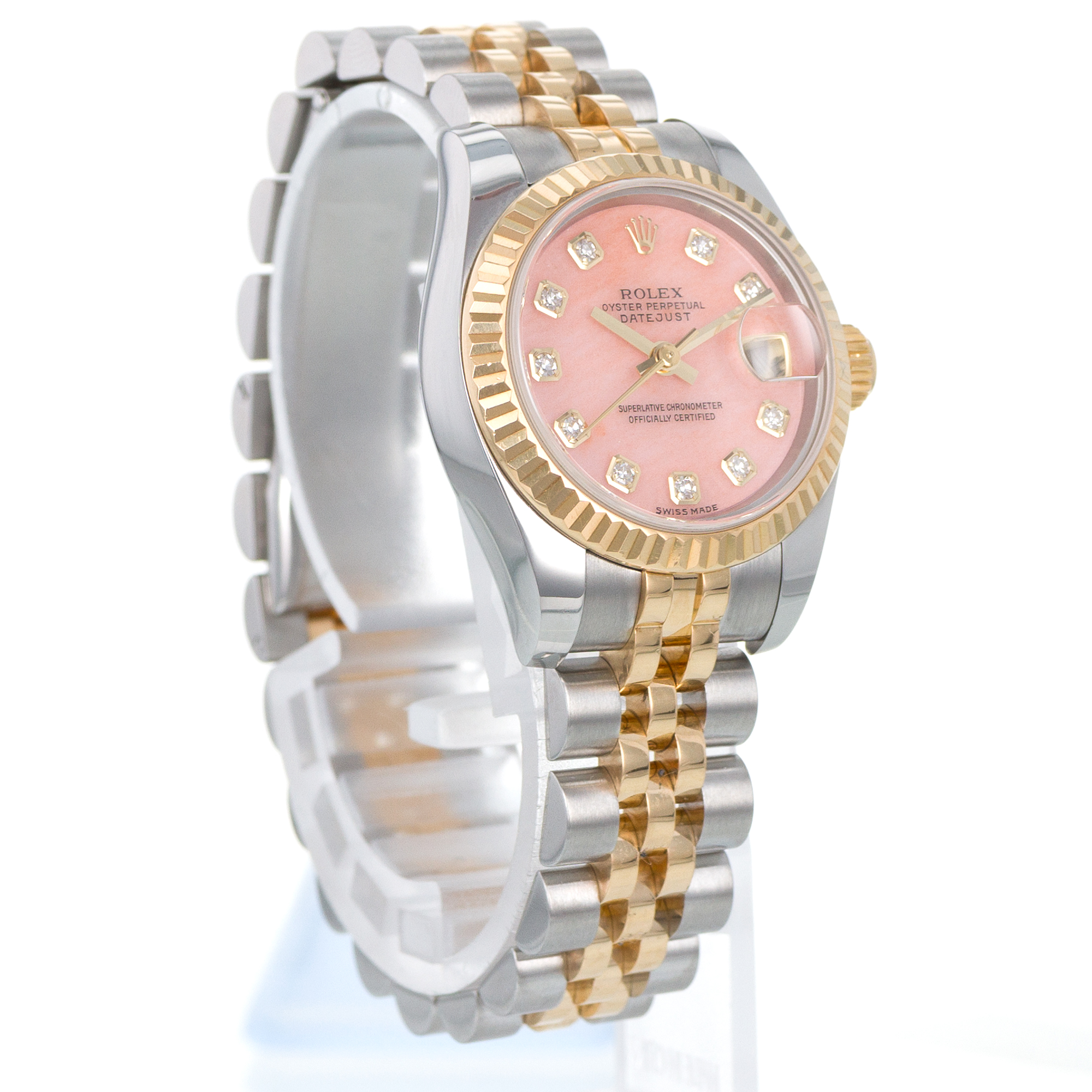 Rolex Datejust 26 179173 Pink Mother of Pearl Diamond 18k Yellow Ladies Watch thumbnail 6