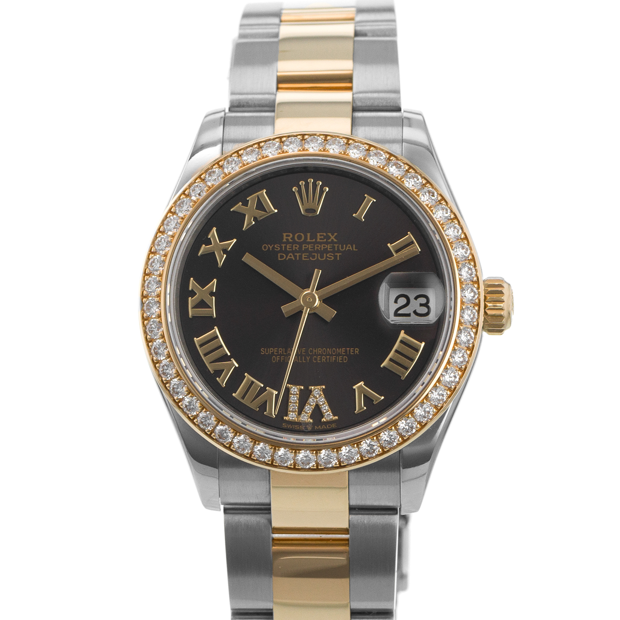 Rolex Datejust 31 278383 Dark Grey Factory Diamond Yellow Gold Ladies Watch thumbnail 1