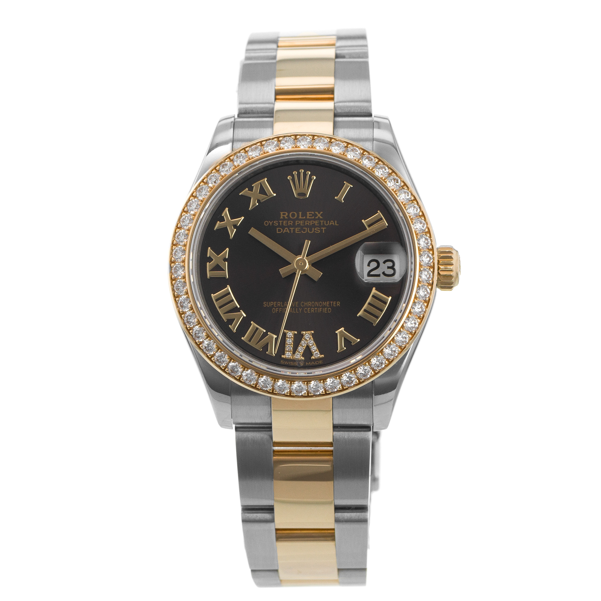 Rolex Datejust 31 278383 Dark Grey Factory Diamond Yellow Gold Ladies Watch thumbnail 2
