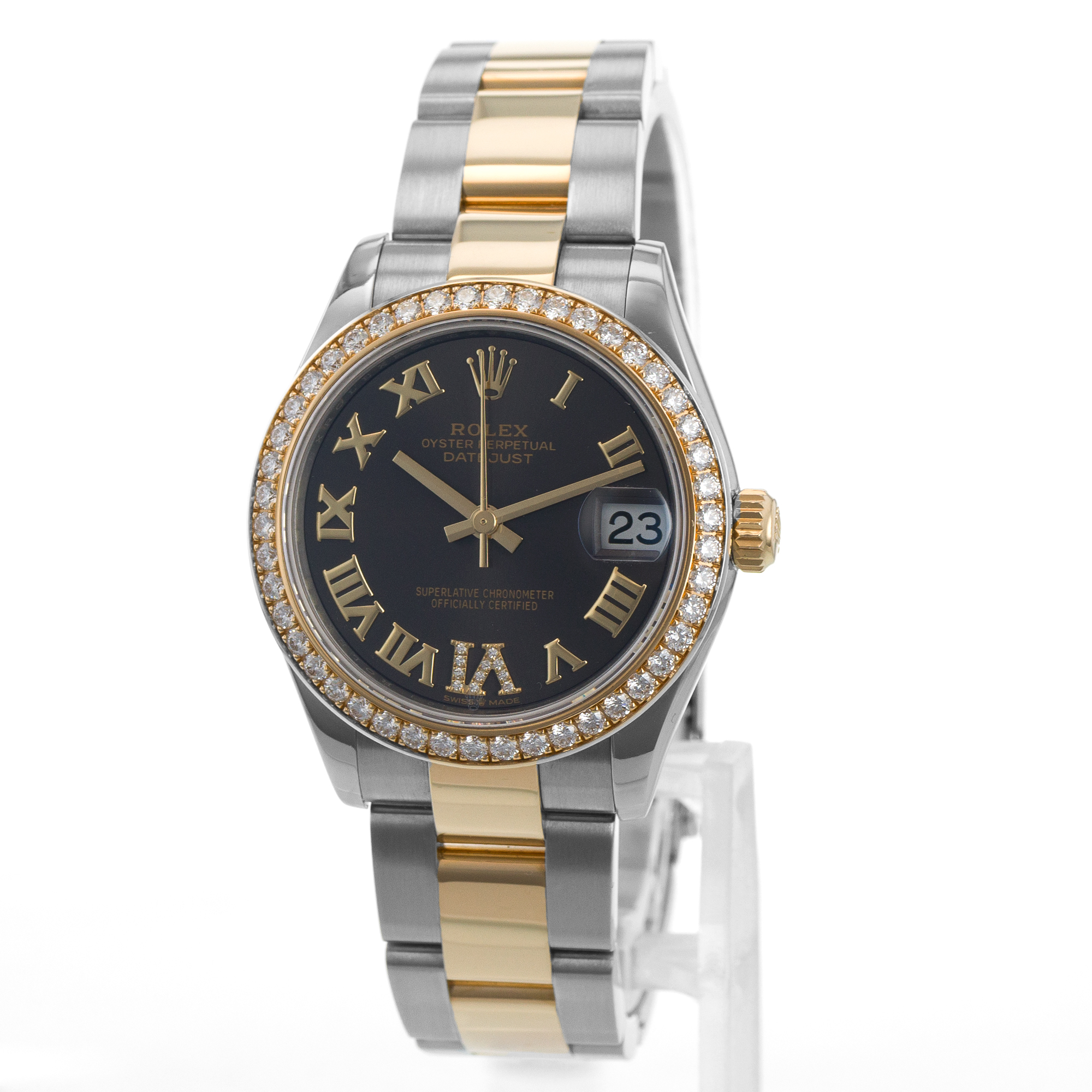 Rolex Datejust 31 278383 Dark Grey Factory Diamond Yellow Gold Ladies Watch thumbnail 3