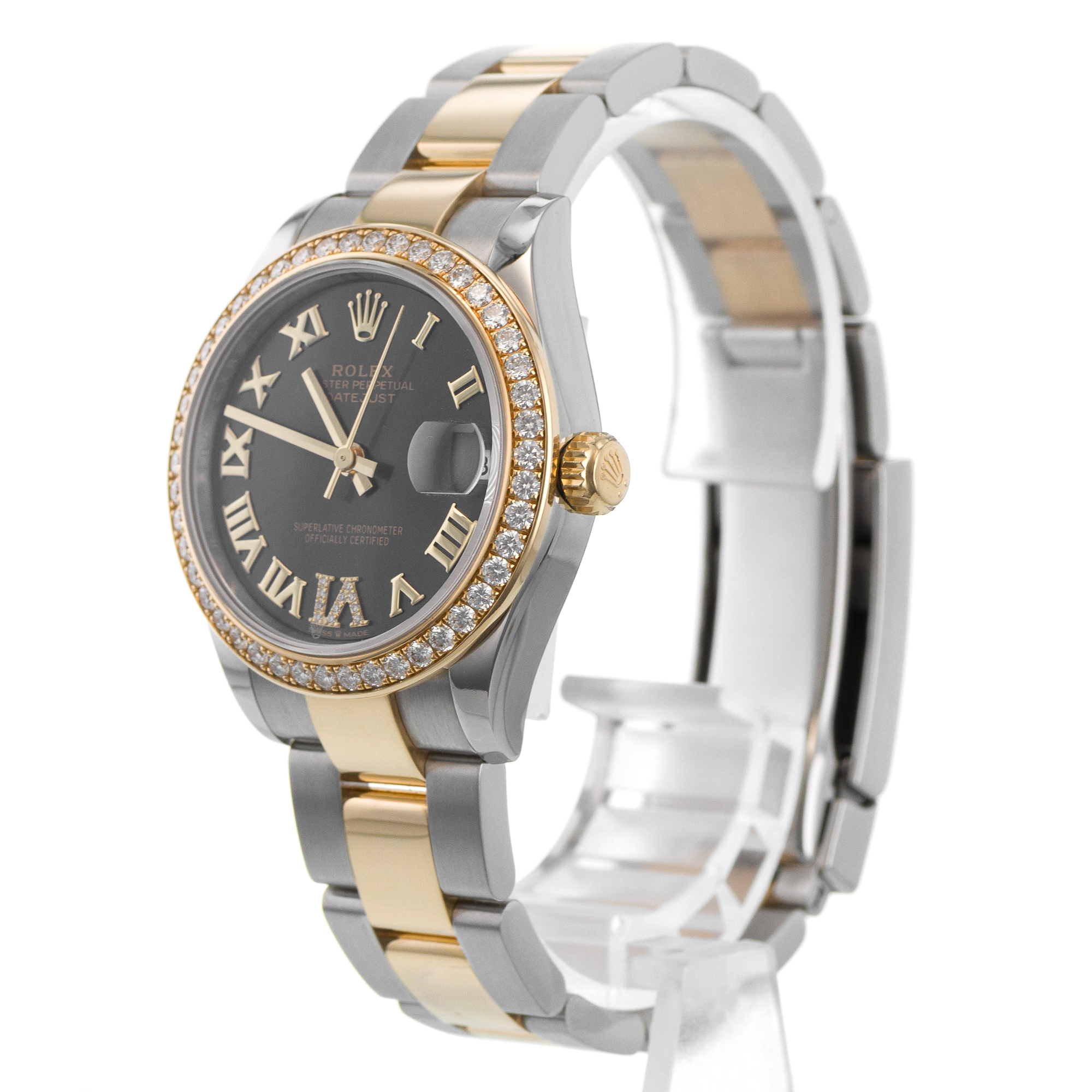 Rolex Datejust 31 278383 Dark Grey Factory Diamond Yellow Gold Ladies Watch thumbnail 4