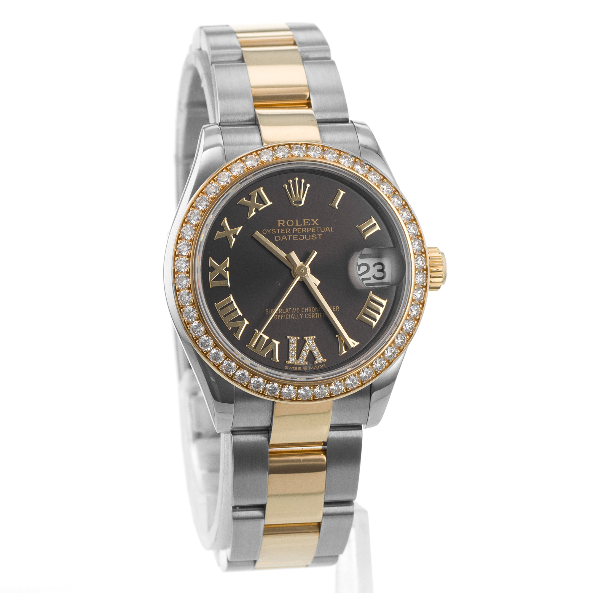 Rolex Datejust 31 278383 Dark Grey Factory Diamond Yellow Gold Ladies Watch thumbnail 8