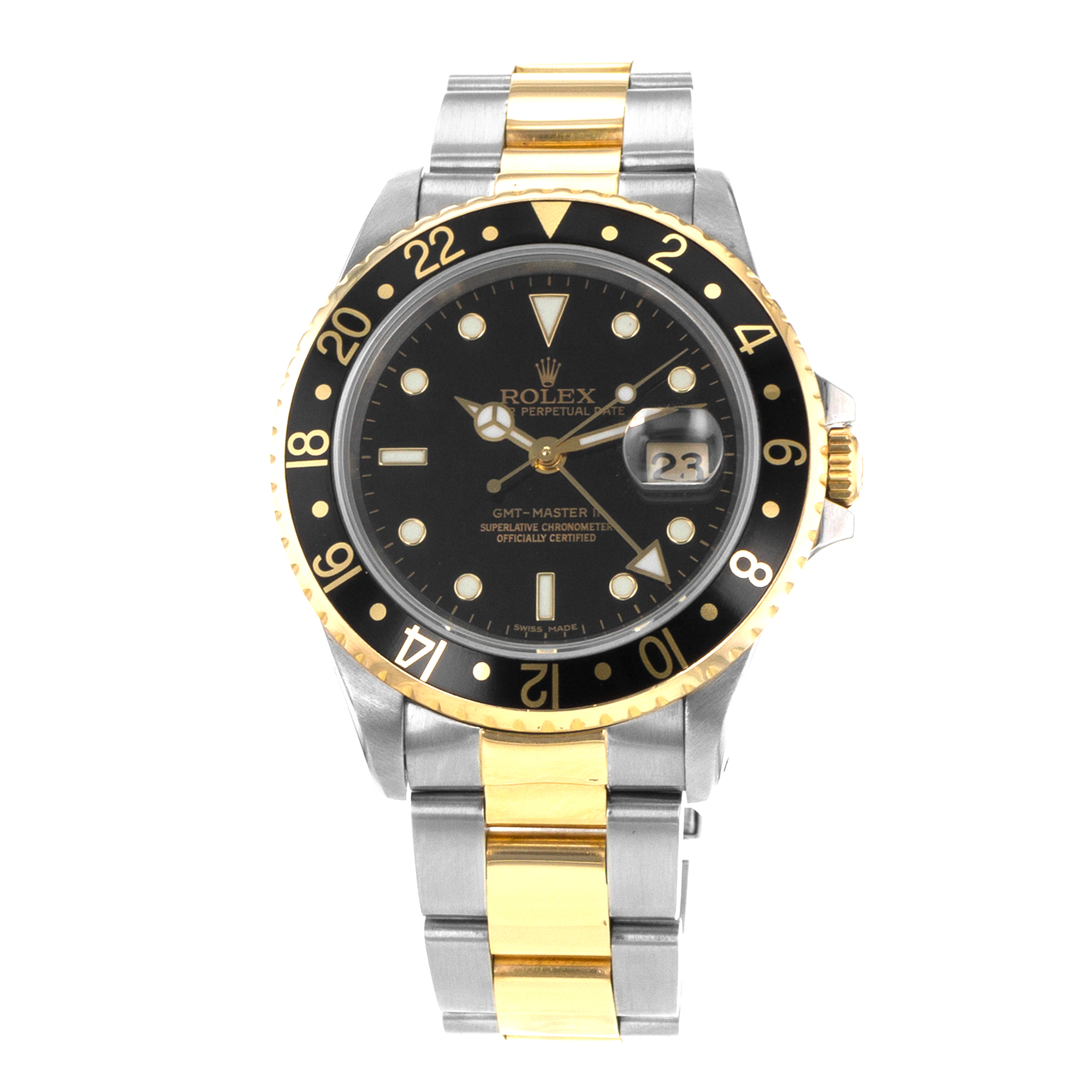 Rolex GMT-Master II 16713 40mm Black Steel Yellow Gold Oyster Mens Watch 1991 thumbnail 3