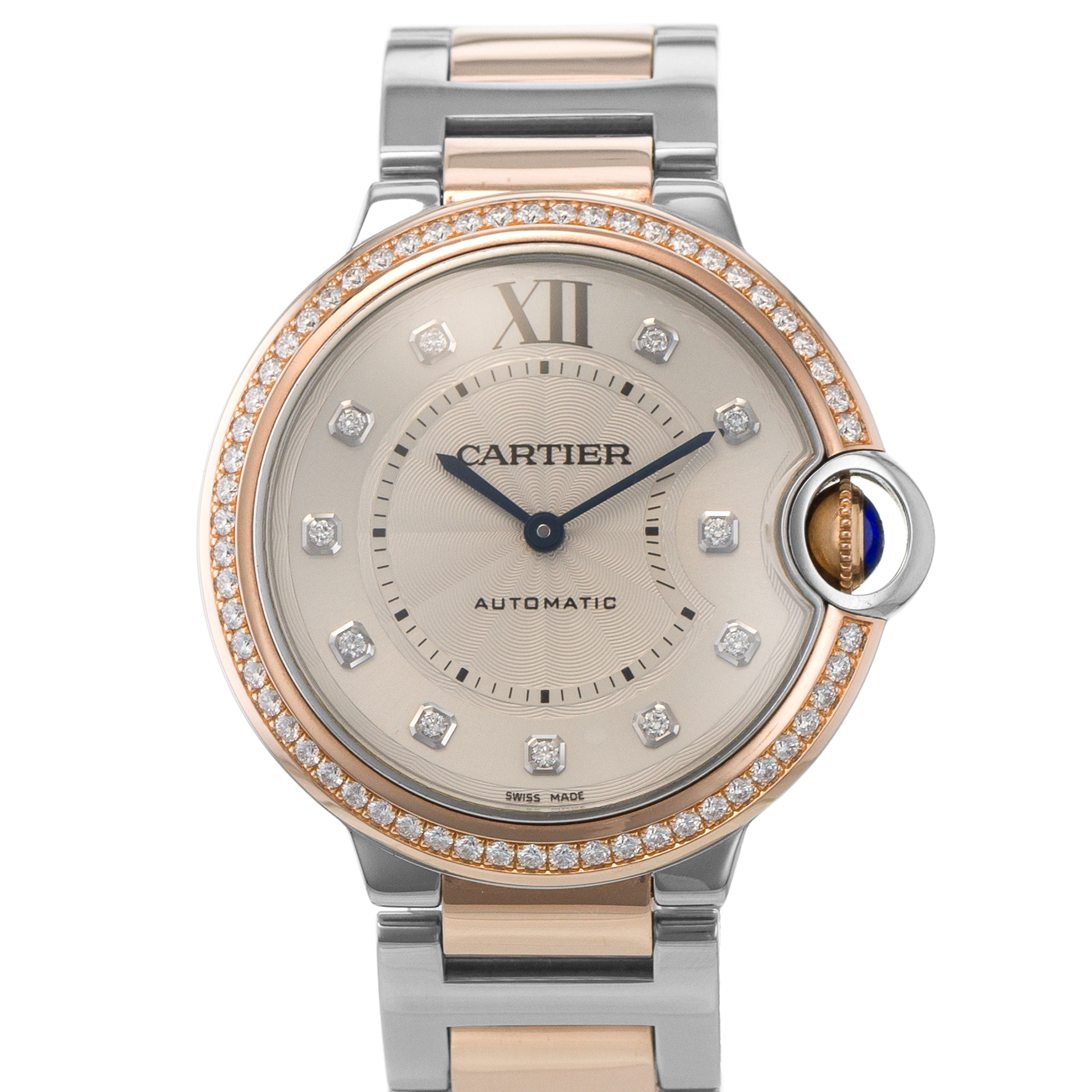 Cartier Ballon Bleu 36 WE902078 3754 Silver Diamond Dial Automatic Ladies Watch thumbnail 1