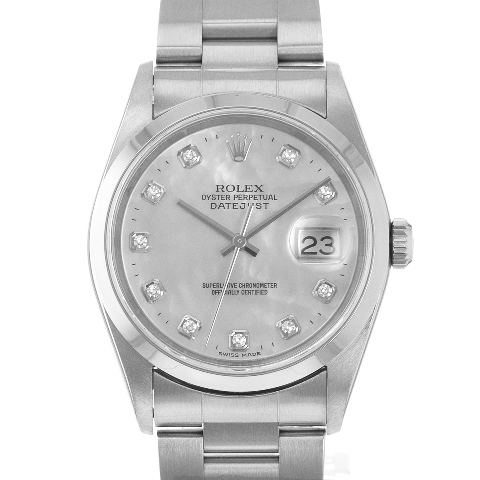 Rolex Datejust 36 16200 Mother of Pearl Diamond Steel Oyster Mens Watch thumbnail 1