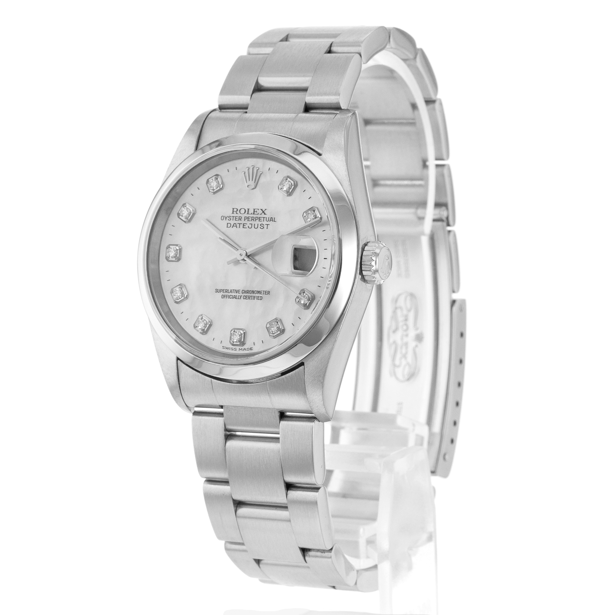 Rolex Datejust 36 16200 Mother of Pearl Diamond Steel Oyster Mens Watch thumbnail 5